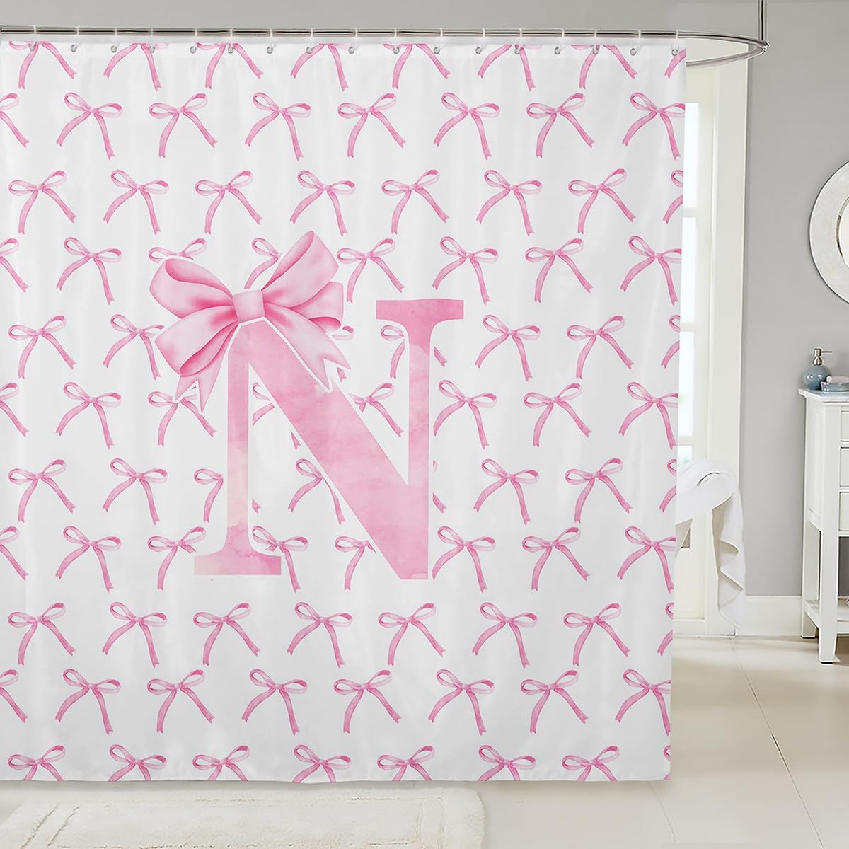 Rideau de douche rose Nœud Papillon Manfei 183x198 cm pour salle de bain fille