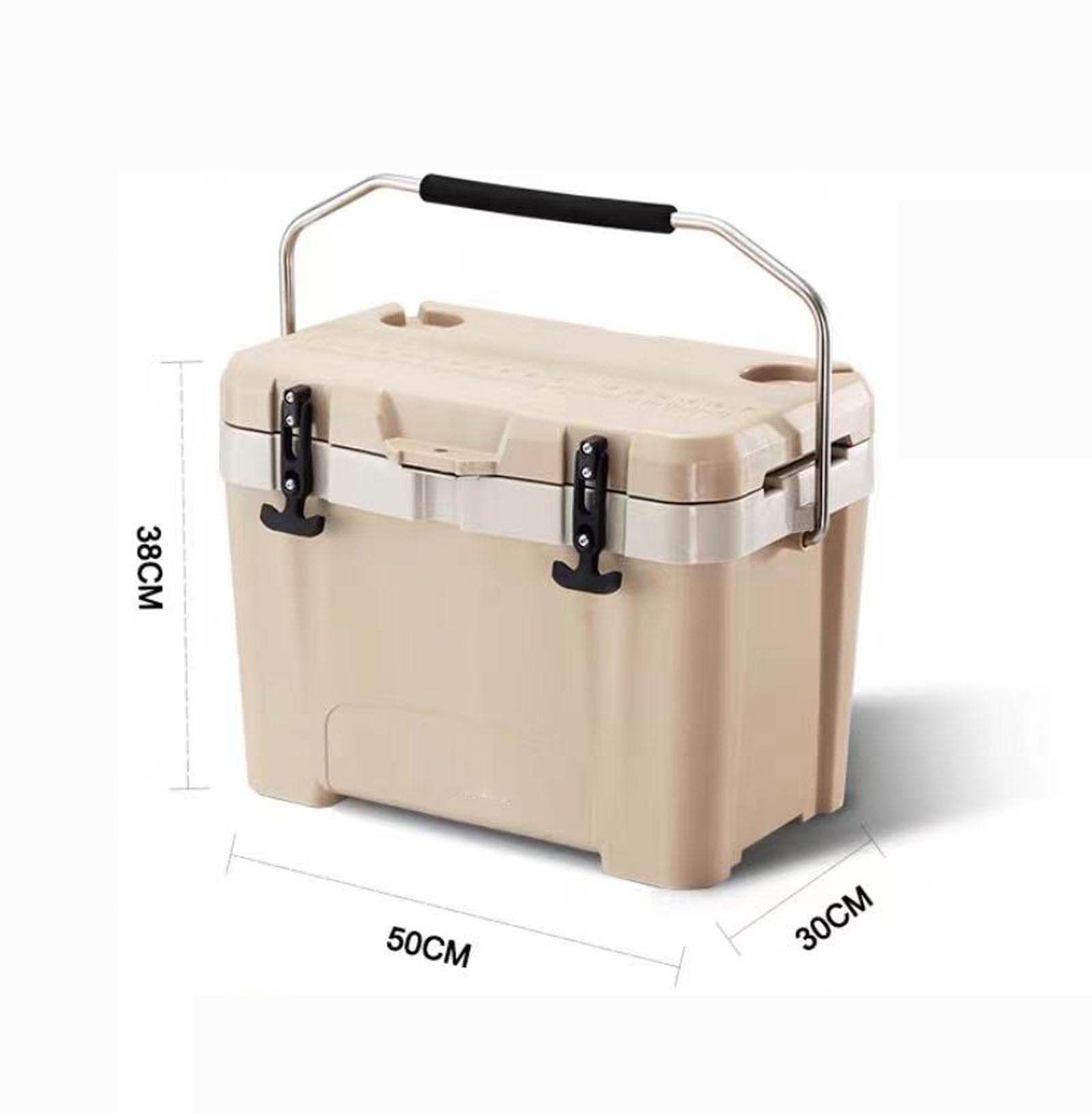 Cooler Premium do codziennego użytku, izolowana, formowana rotacyjnie lodówka na lód do ciasnych przestrzeni, z kółkami, skrzynia na lód do picia na plaży (Khaki)