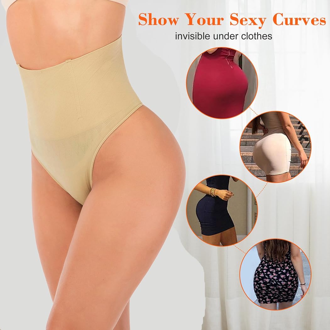Thong Shapewear Tummy Control Underwear for Women Waist Cincher Girdle Seamless Shaping Thong Panties Body Shaper Beige - Image 6