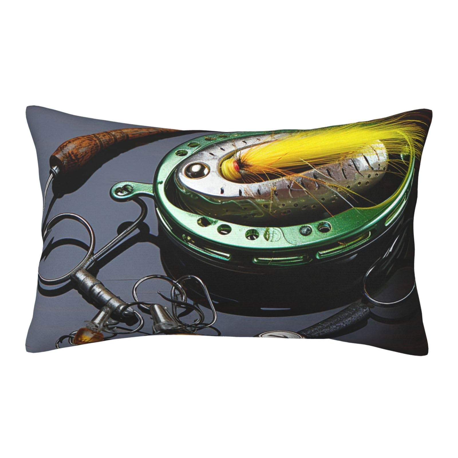 Velvet Pillowcases 16"x24" Ultra Soft Breathable Pillow Cases, Luxury Fuzzy Throw Pillow Covers with Zipper, Fish Hook with Fishing Lure Rod Pillow Shams All Seasons Decorative Cushion Cases for Couch