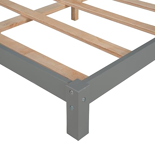 Miniatura 167 de Cama de plataforma de madera de tamaño individual con cabecero y cercas en forma de casa, sin rejas, cama de piso para dormitorio de niños