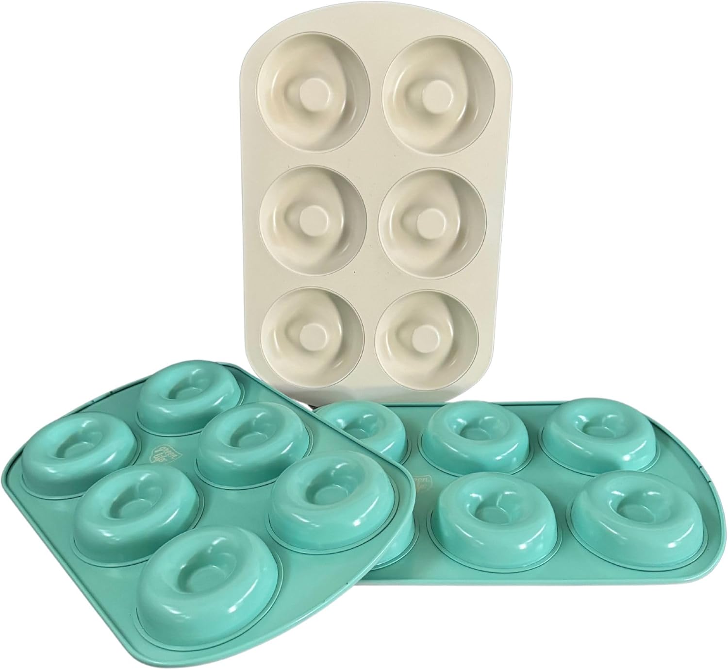 Donut/Bagel Baking Pan, 6-Cavity Non-Stick Molds, Turquoise and White (3)
