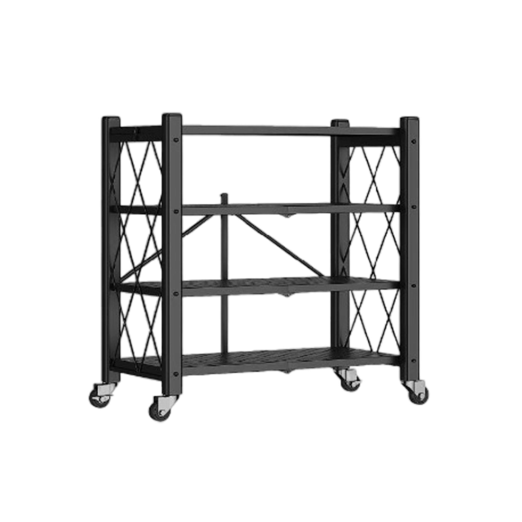 Étagère de rangement pliable JOYBOS à 4 niveaux avec roulettes noir 71x34x125cm