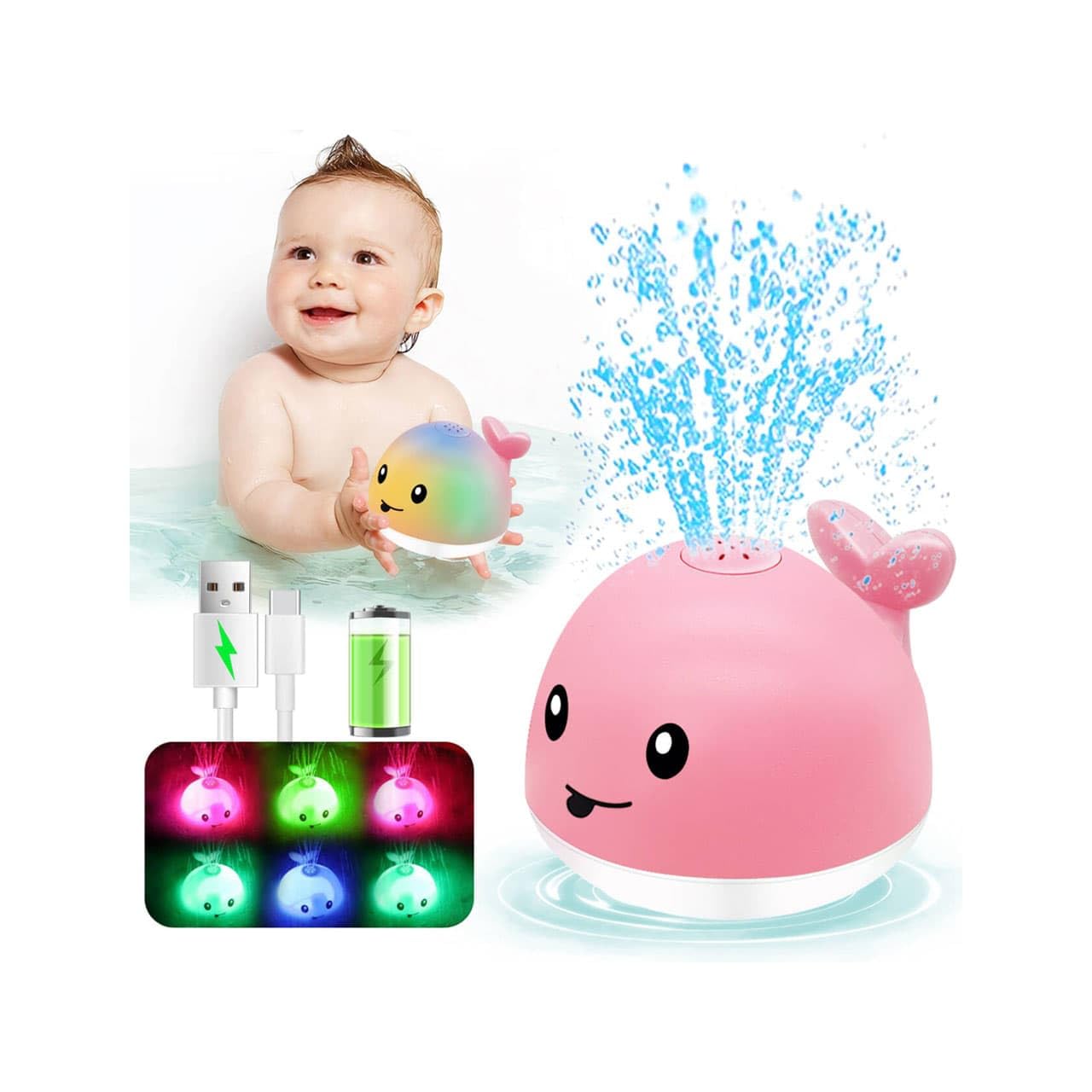 Baby Bath Toys 6-12 Months - Rechargeable Toddla Whale Bath Toys Sprinkler Light Up Pool Bathtub Tub Toys for Toddlers Infants Kids Ages 1-3 2-4 3-5 Spray Water Baby Easter Birthday Shower Gifts