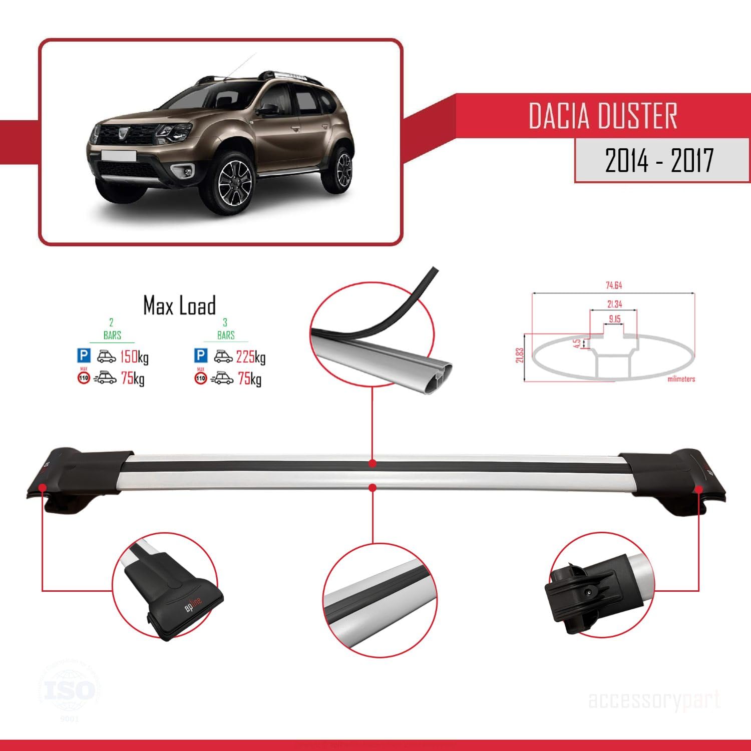 Pour Dacia Duster 2014-2018 Barres de Toit Railing Porte-Bagages de voiture FLY Modèle GRIS