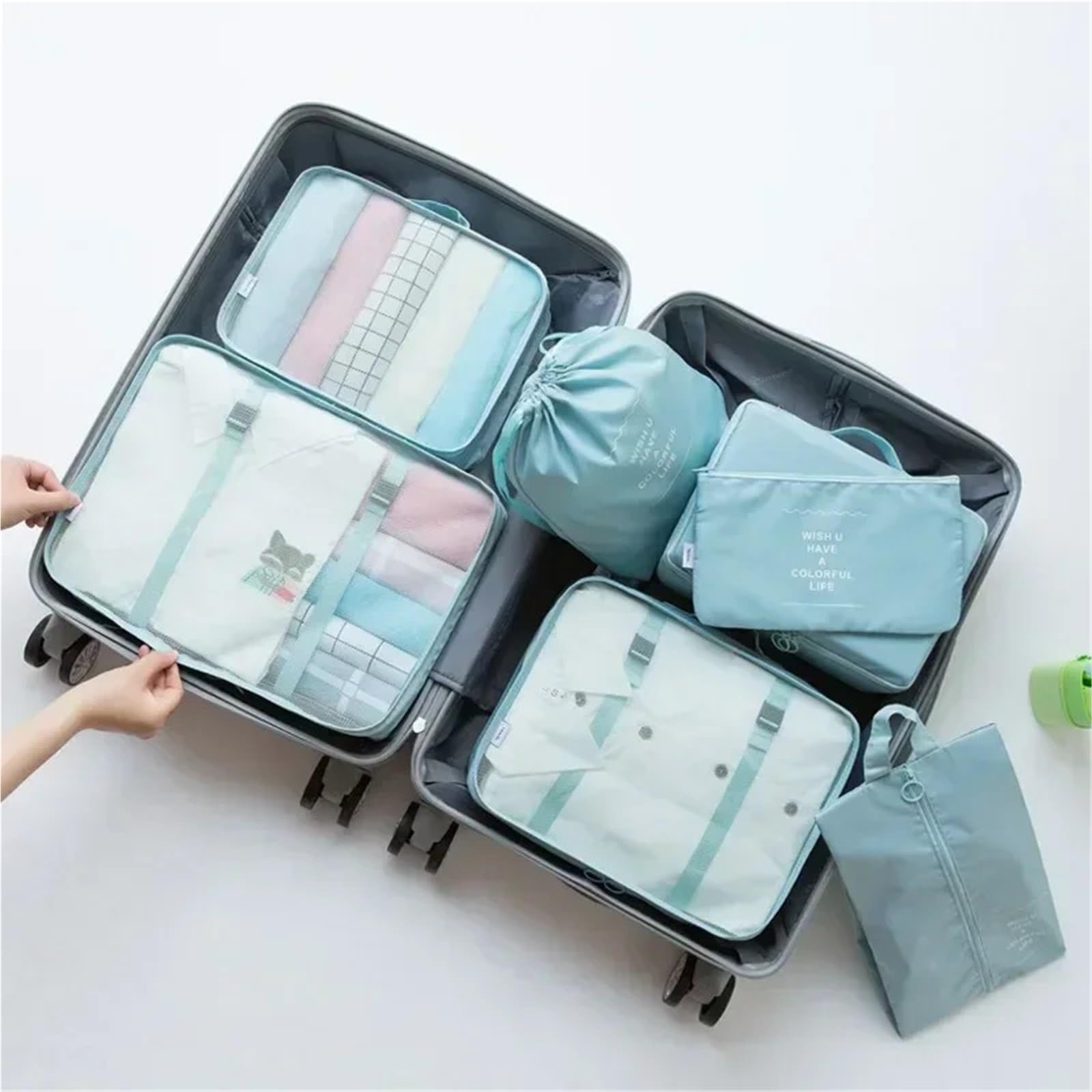 Set da 7 pezzi for organizzare borse viaggio, vestiti, bagagli, coperte, scarpe, valigie e cubi imballaggio per Vestiti, Scarpe, Cosmetici(Grey)