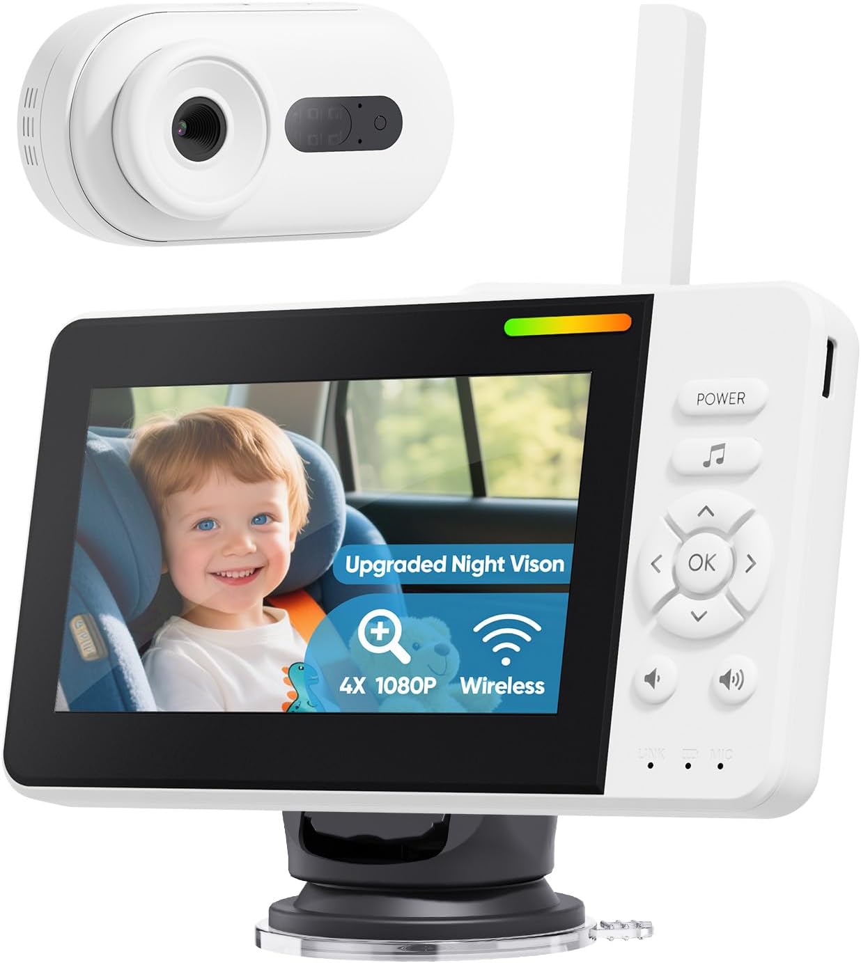 Wireless Baby Car Camera with Upgraded Auto Night Vision, 1080P HD Car Baby Monitor with 360° Adjust