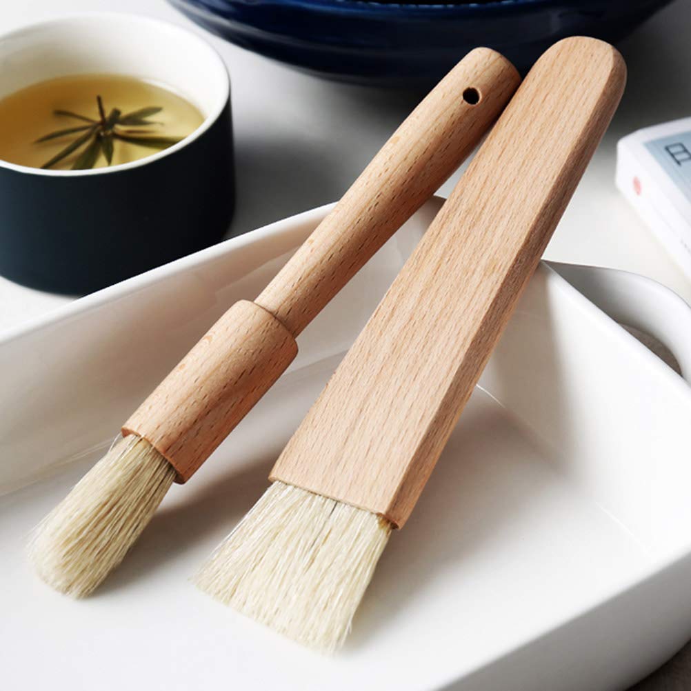 SUPVOX Pinceau à Badigeonner En Poils Naturels 3 Pièces Pour Barbecue Et Pâtisserie, Manche Bois De Hêtre, Tailles Moyenne Et Extra Large, Brosse Huile Cuisson Extérieure Polyvalente