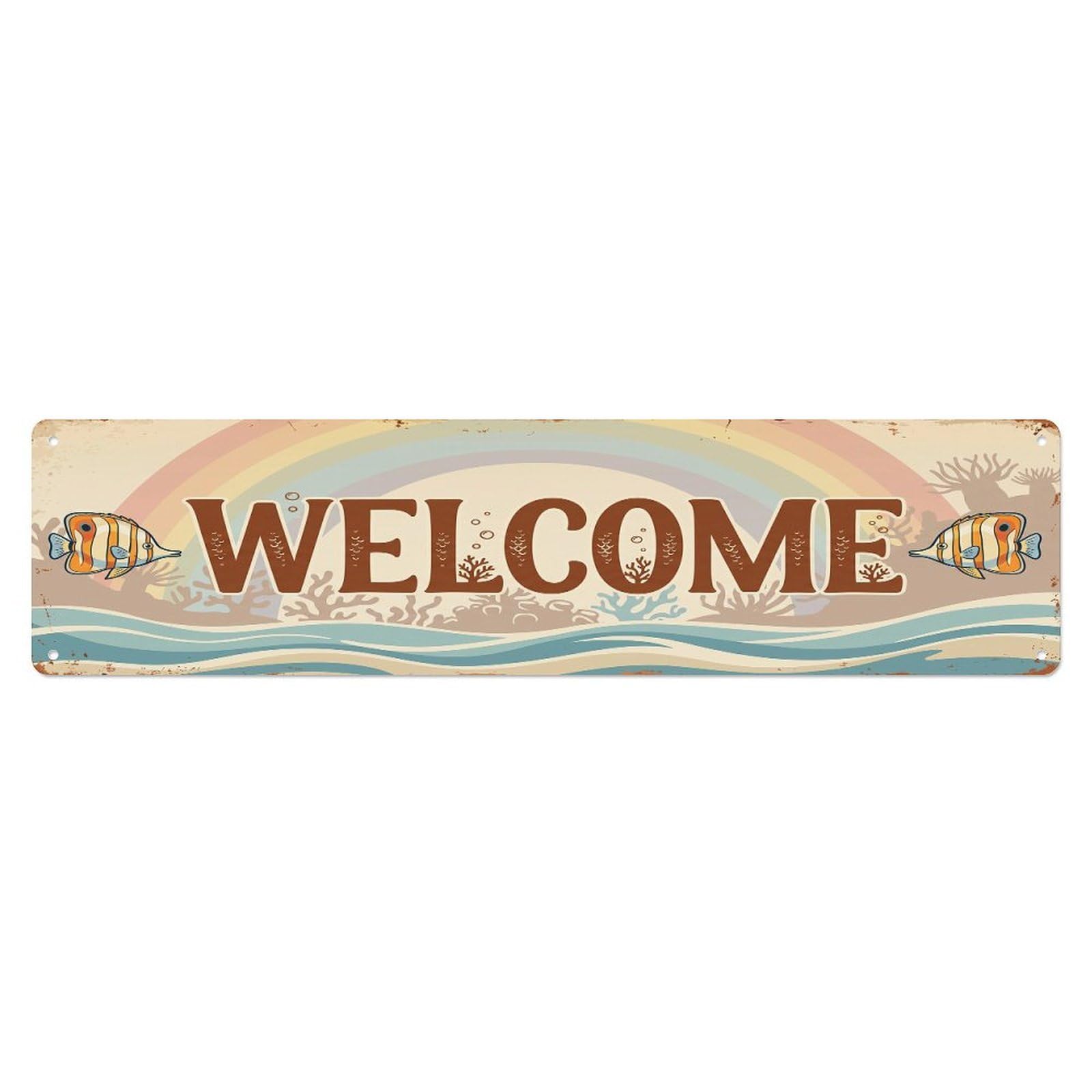 Cxhjca 4X16inch(10X40cm) Vintage Welcome Tropical Fish Metal Tin Sign