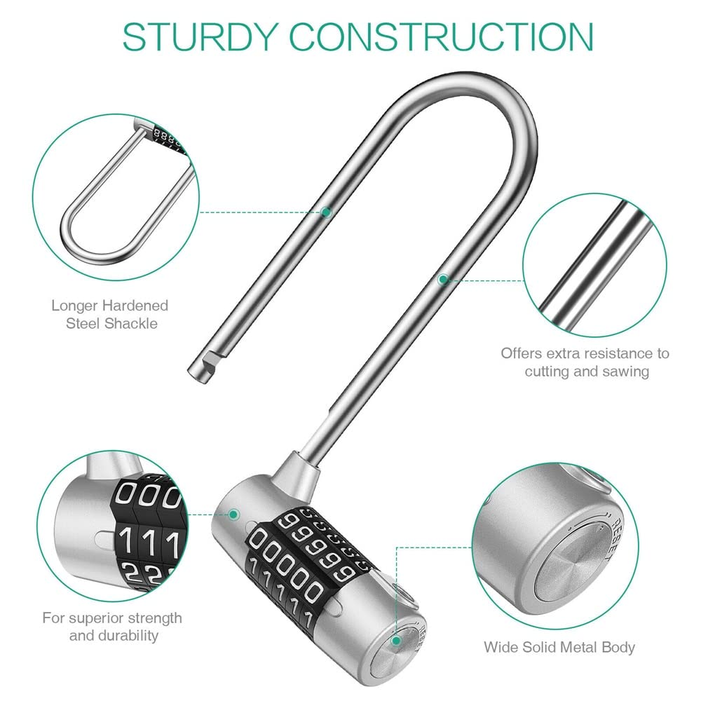 Lucchetto, lucchetto per bagagli, combinazione, lucchetto a 5 cifre, 118 mm, resistente, codice esterno per porta valigia borsa pacchetto
