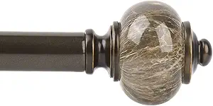 KAMANINA 1 Inch Heavy Duty Curtain Rods for Windows, Adjustable 72 to 144 Inches, Bronze with Marbled Finials
