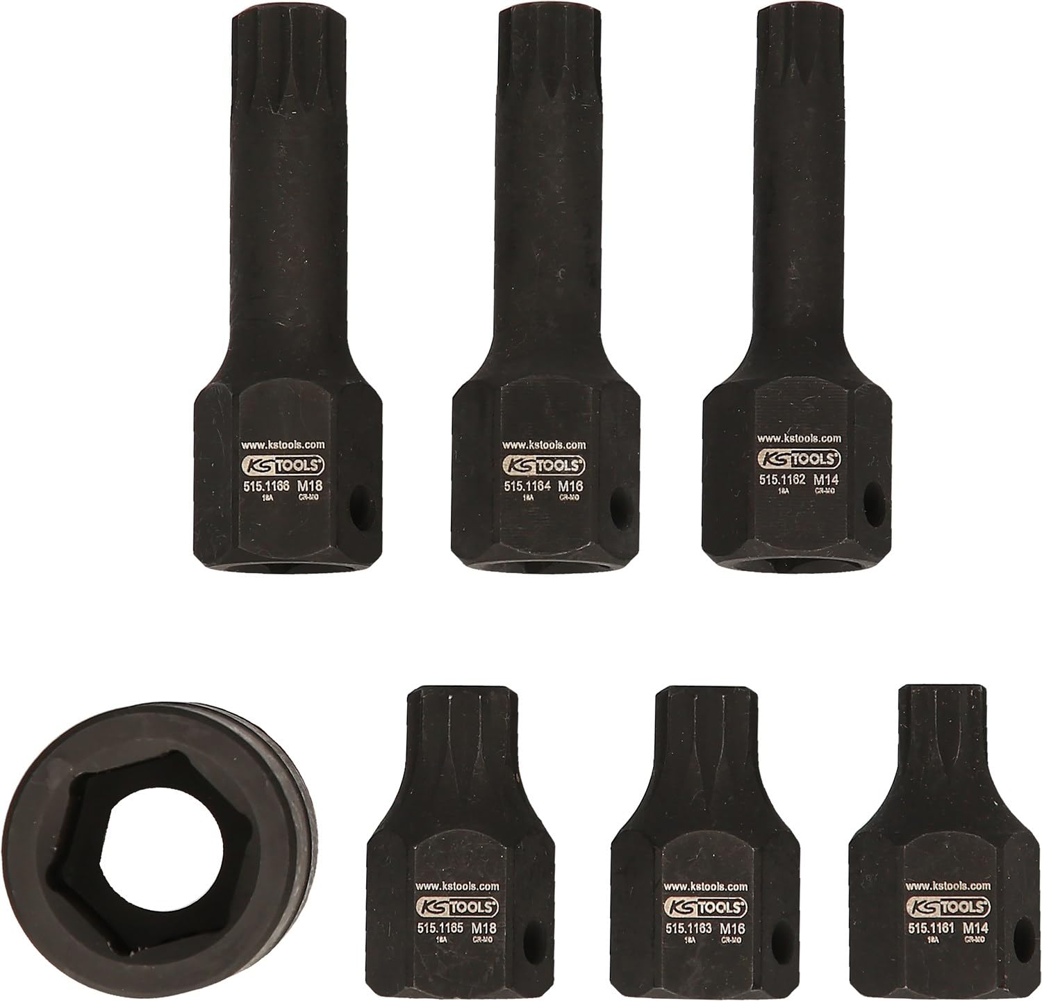 KS Tools 515.1160 Serie di Bussole Speciali per Avvitatori ad Impulsi per Viti XZN, Lunghe, 7 PezziM14-M18, 1/2"