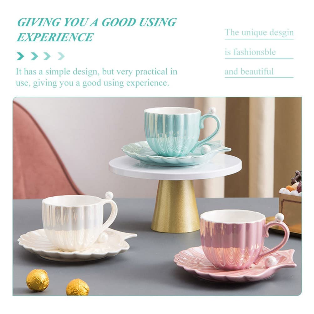 Pearl Shell Kaffeetasse Mit Untertasse – 240 Ml, Aus Porzellan, Mit Muschelmuster, Für Cappuccino, Latte & Tee