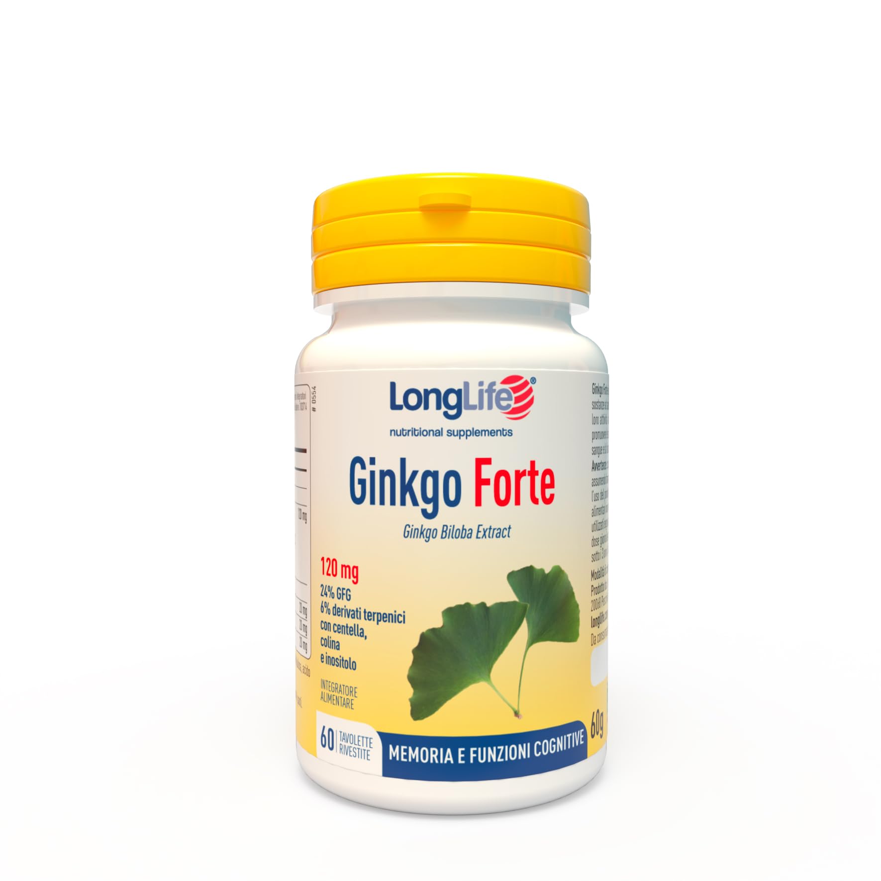 LongLife® Ginkgo Forte | Integratore di ginkgo con centella, colina e inositolo | Microcircolo, memoria e funzioni cognitive | Antiossidante | Fino a 2 mesi di trattamento | Vegano e senza glutine