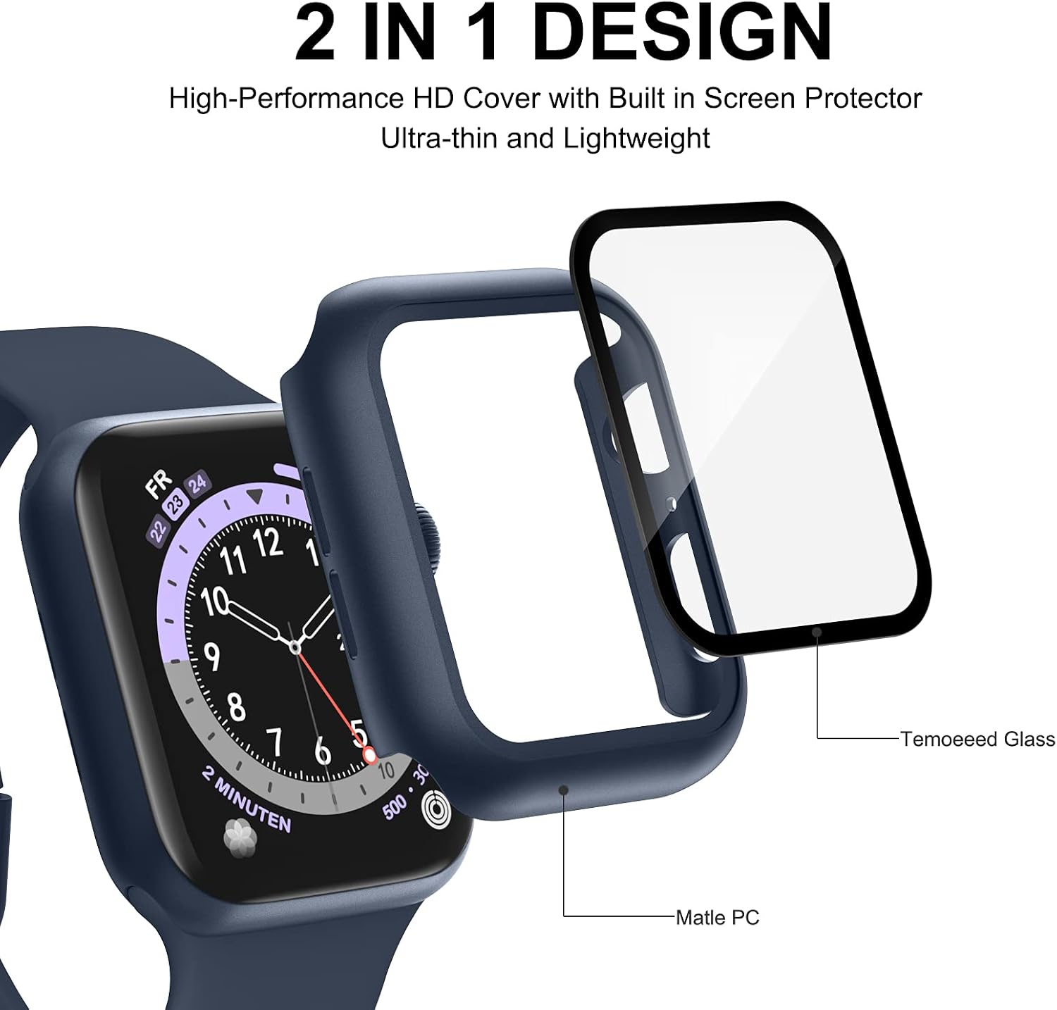 Adepoy 8 Pack Compatible for Apple Watch Case 40mm Series 6/5/4/SE with Tempered Glass Screen Protector, Hard PC All-Around Ultra-Thin Bumper Full Coverage Protective Case Cover for iWatch Women Men