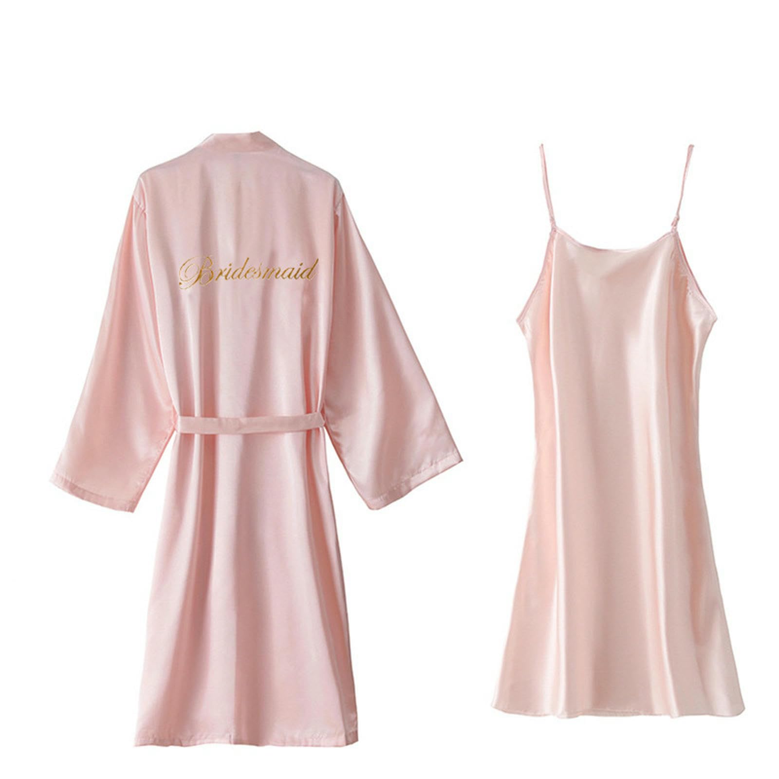 Brautmorgenmäntel Langer Frühling Und Sommer Simuliertes Seide Bestickter Dressing, Brautbrautjungfern Hochzeit Nachthemd-langarmes Schwarz Ohne Worte - Mit Nachthemd-XL