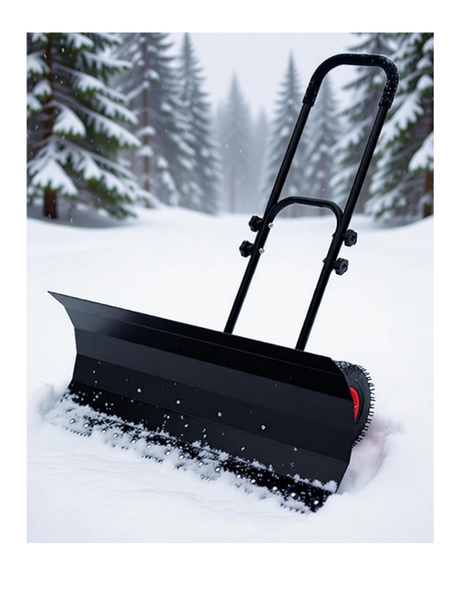 Empujador de nieve manual con ruedas, pala de metal ajustable para quitar sin elevación en la entrada y la acera