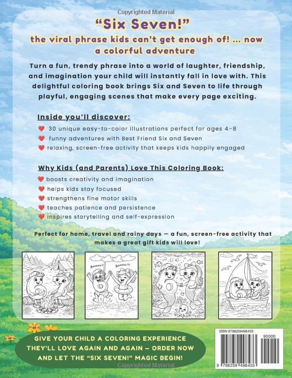 Six & Seven Viral Best Friends Adventures Coloring Book for Creative Kids ages 4-8: Trendy Funny Designs Numbers 6 and 7, Easy to Color Pages to Keep Kids Busy and Off Screen, Perfect Birthday Gift image 3