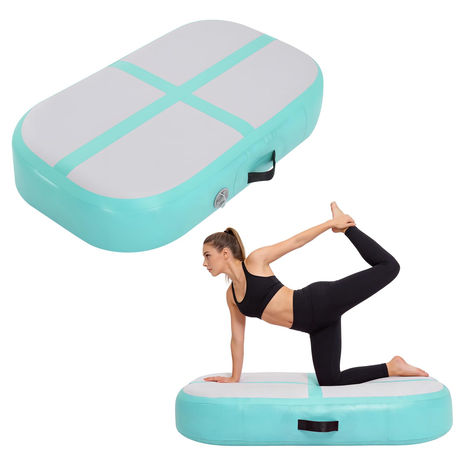 LN COZY CORNER Inflatable Air Track Mat 100×60×20cm Gymnastics Tumbling Mat Thick Yoga Training Mat PVC Waterproof Folding Air Mat for Home Gym Fitness Dance Taekwondo Exercise (Without Pump) (Green)