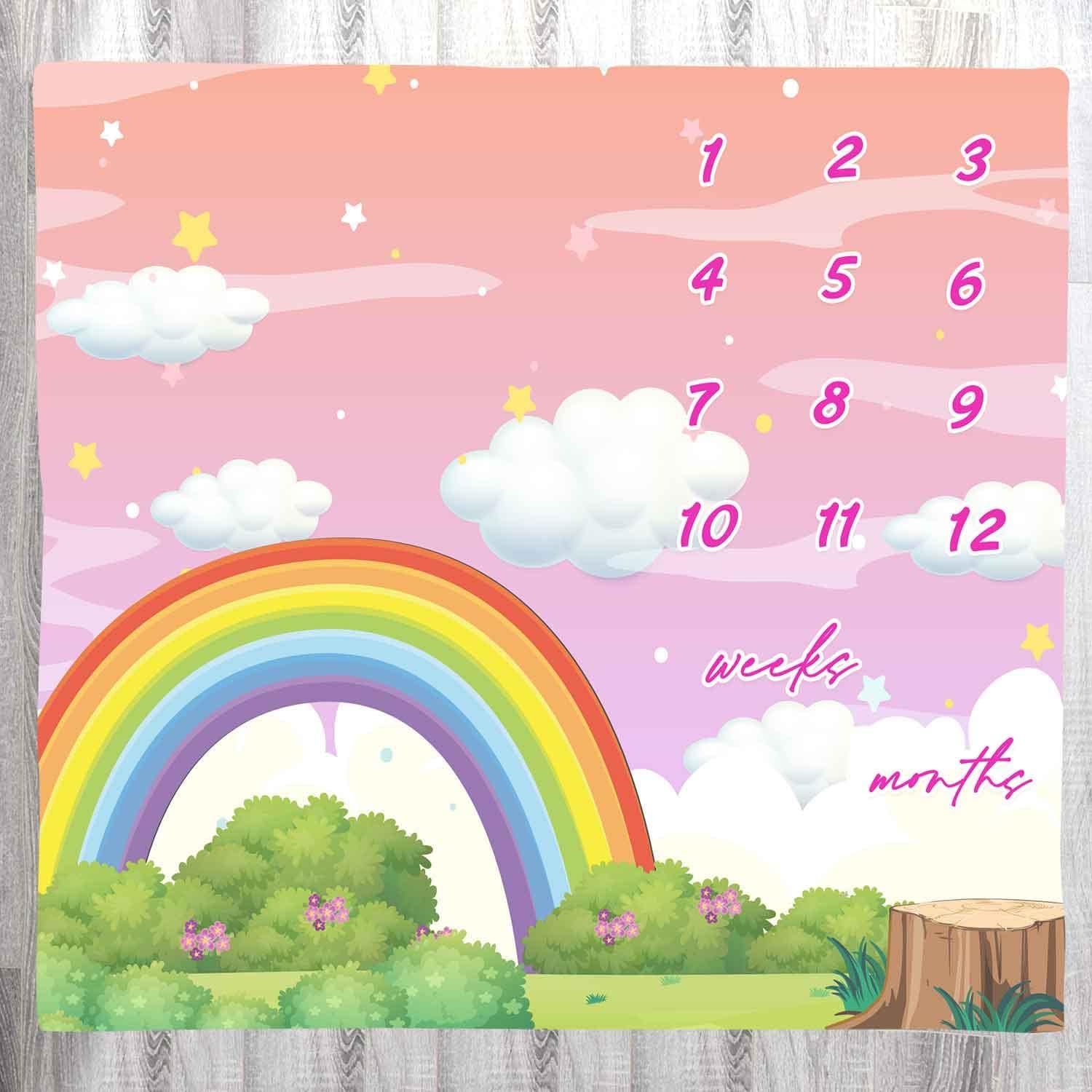 LYLYCTY Monthly Baby Milestone Blanket, Rainbow Cloud Pink
