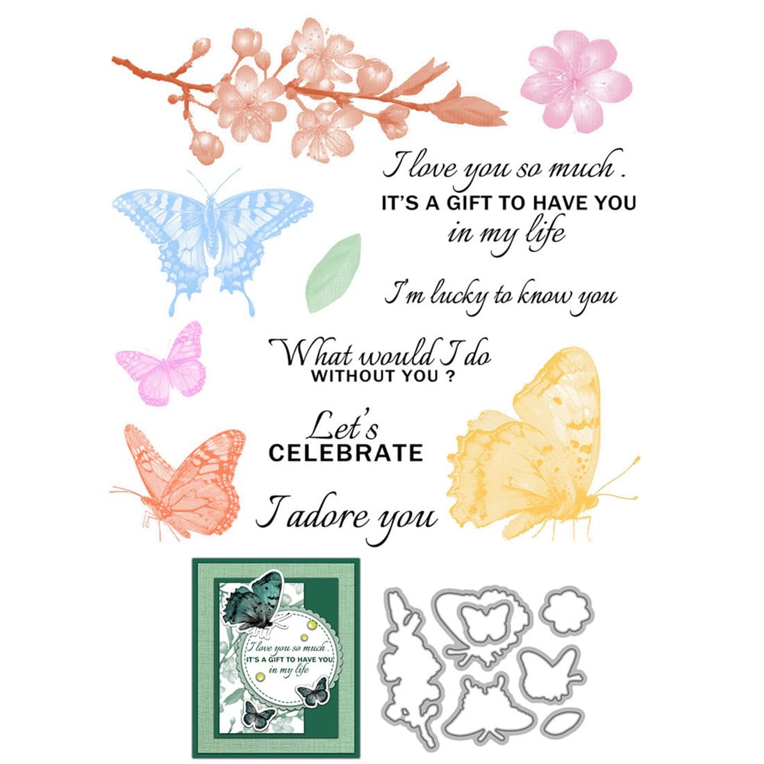 Butterfly Flower Stamps and Cutting Dies for Card Making DIY Transparent Silicone Clear Stamp and Metal Die Cuts Sets for Scrapbooking Paper Greeting Cards Decor Seals Craft Supplies — image 1