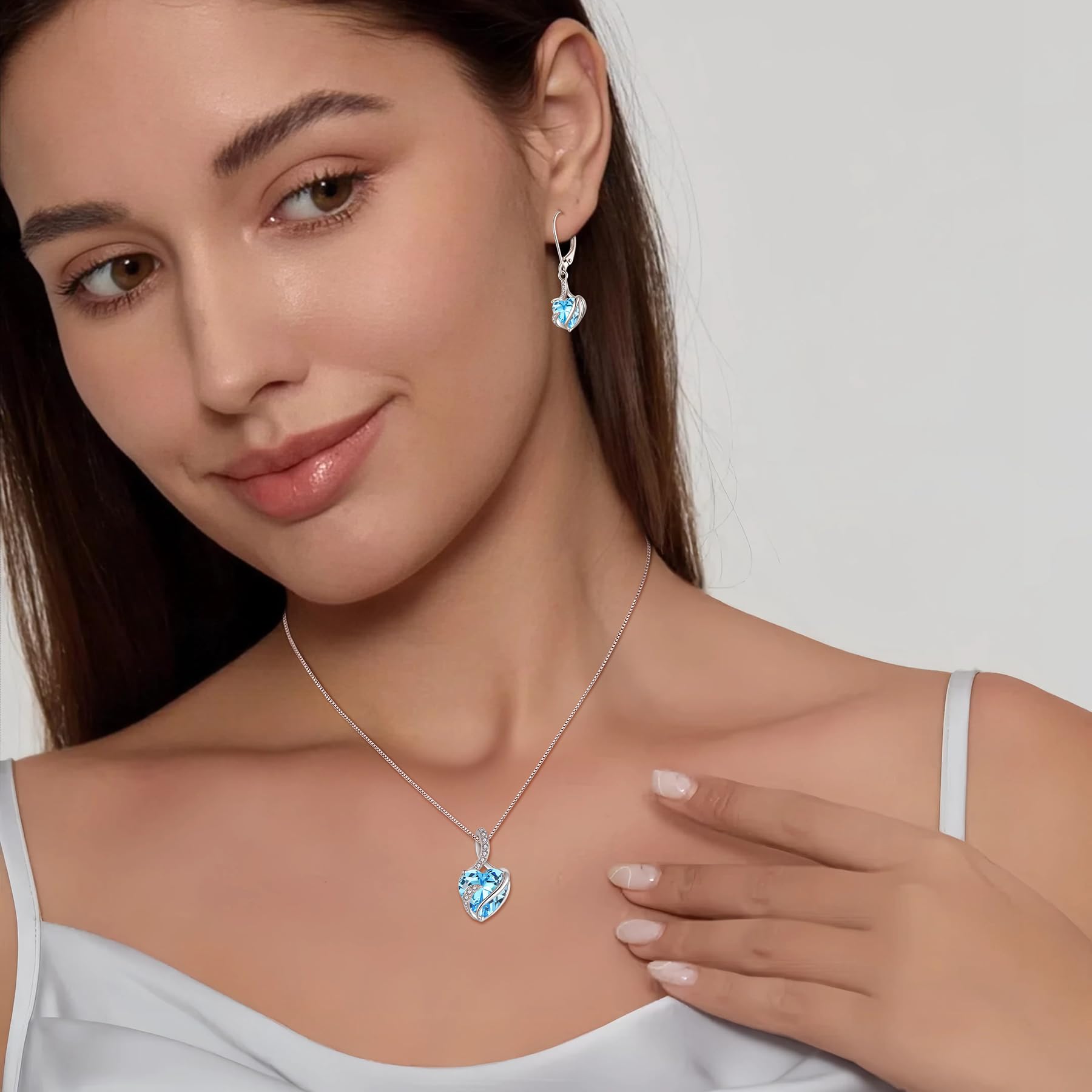 FJ Herz Geburtsstein Kette Damen 925 Sterling Silber Infinity Unendlichkeit Halskette Schmuck Geschenke für Frauen Mutter Freundin Mama