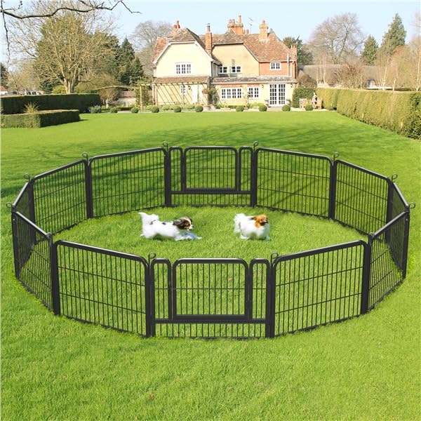 Yaheetech Parc pour Chien 12Panneaux Chenil Enclos en Métal 80 x 60 cm Noir | Clôture modulables pour chien, chiots, lapins, canards Cage pour Chien Barriere chien à loquet intérieur/extérieur Pliable