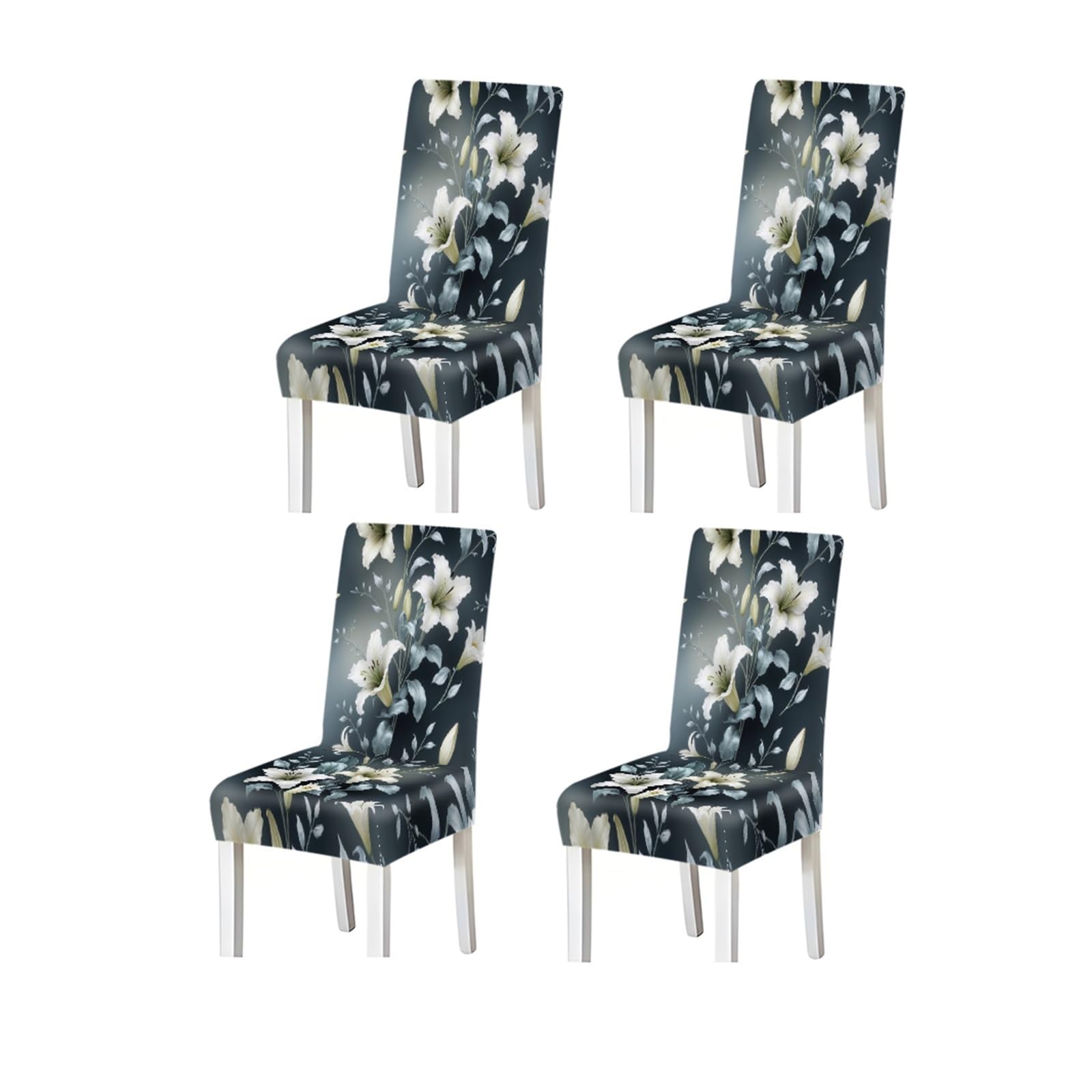 KXUAUV Elegant White Lily Floral Print Stretch Dining Chair Covers, 2/4/6 PCS For Home Kitchen Party Seat Protectors for Restaurant Hotel Party(4PCSChair cover)