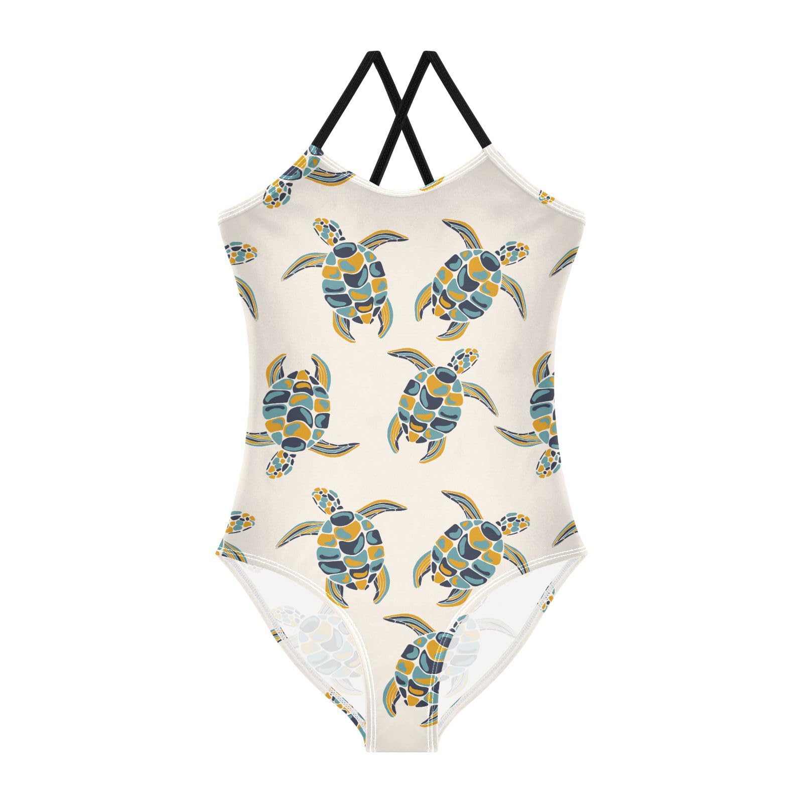 Abstract Turtle Beige Girls Swimsuit One Piece Bathing Suit for Baby Girls' Swimwear 3T