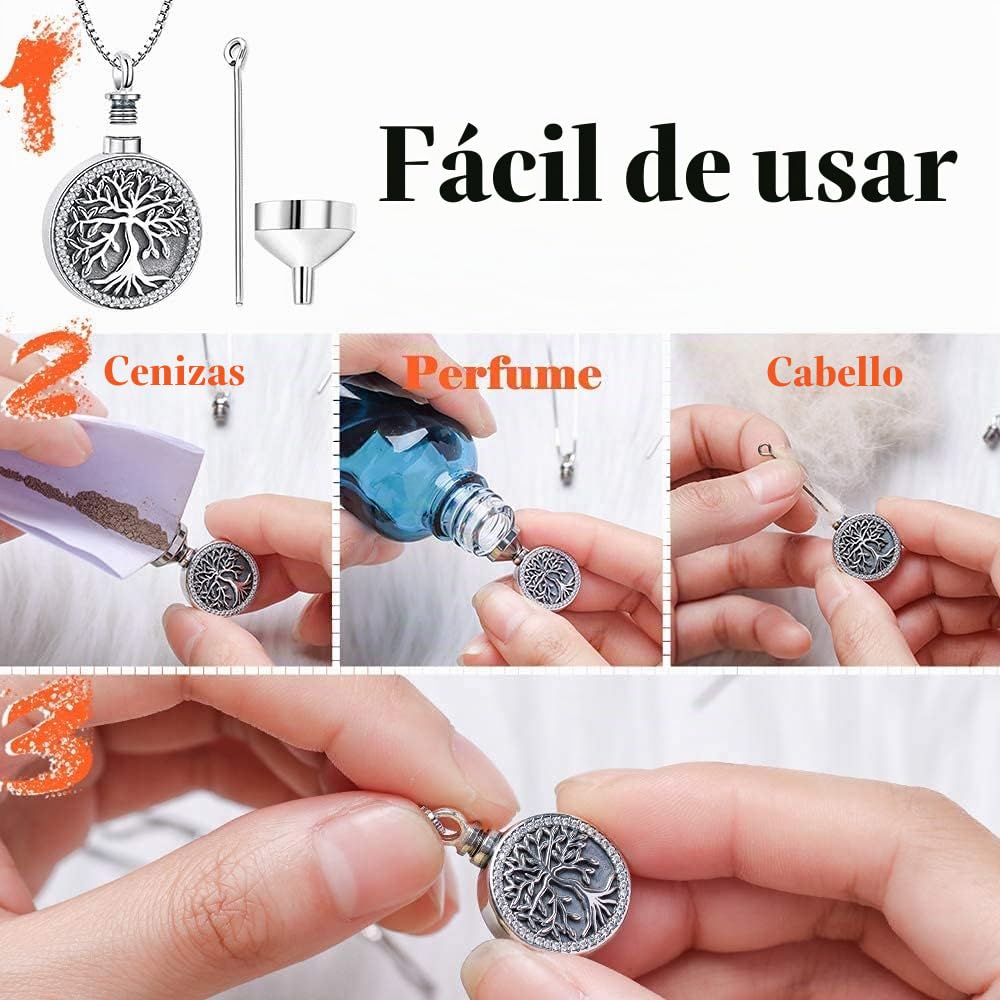Odinstone Collar para cenizas de plata de ley S925, Colgante Cenizas Árbol de la vida Joyería cremación conmemorativas para mujeres medallón conmemorativo con kit de relleno