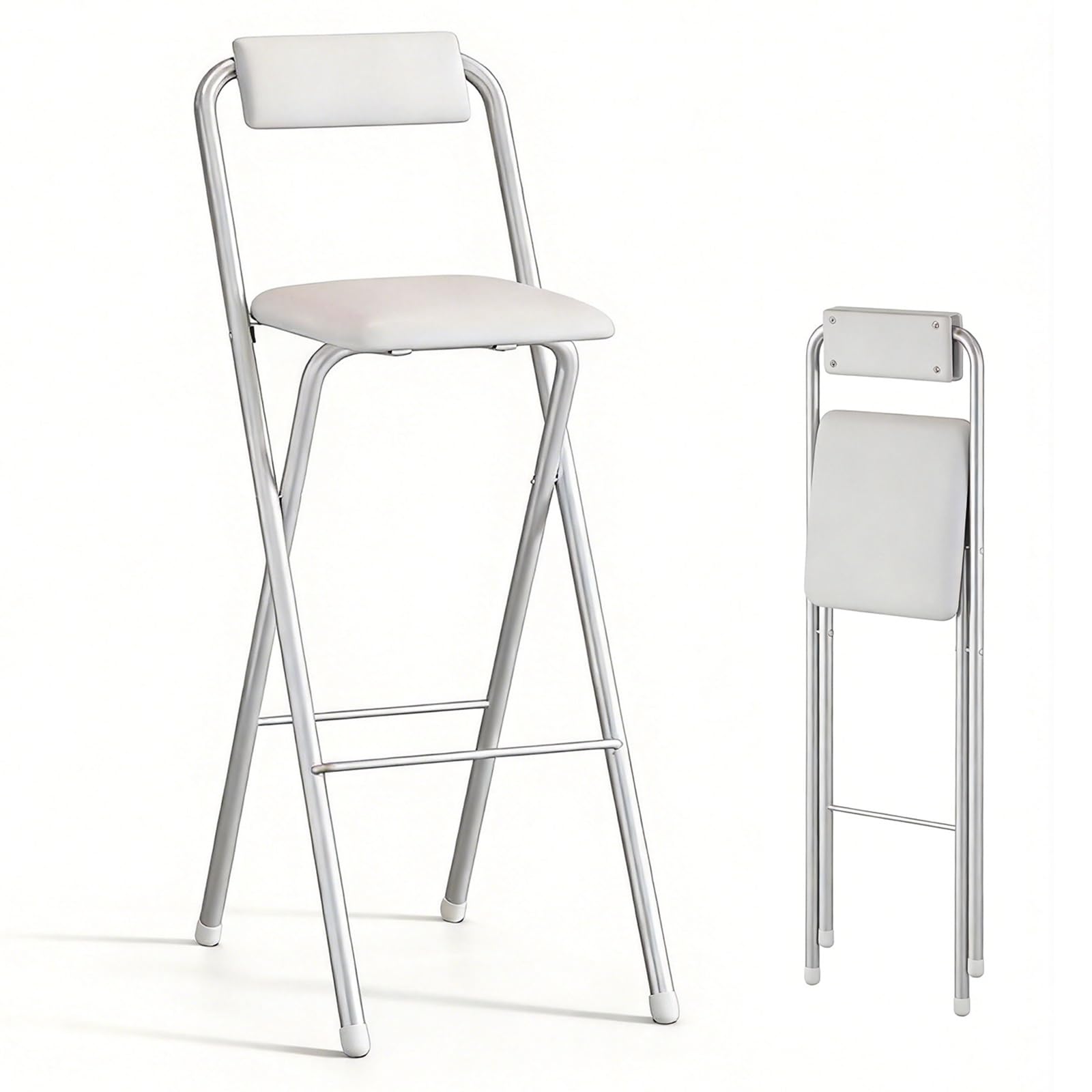 Chaises pliantes avec coussin blanc et finitions soignées pour bar et îlot