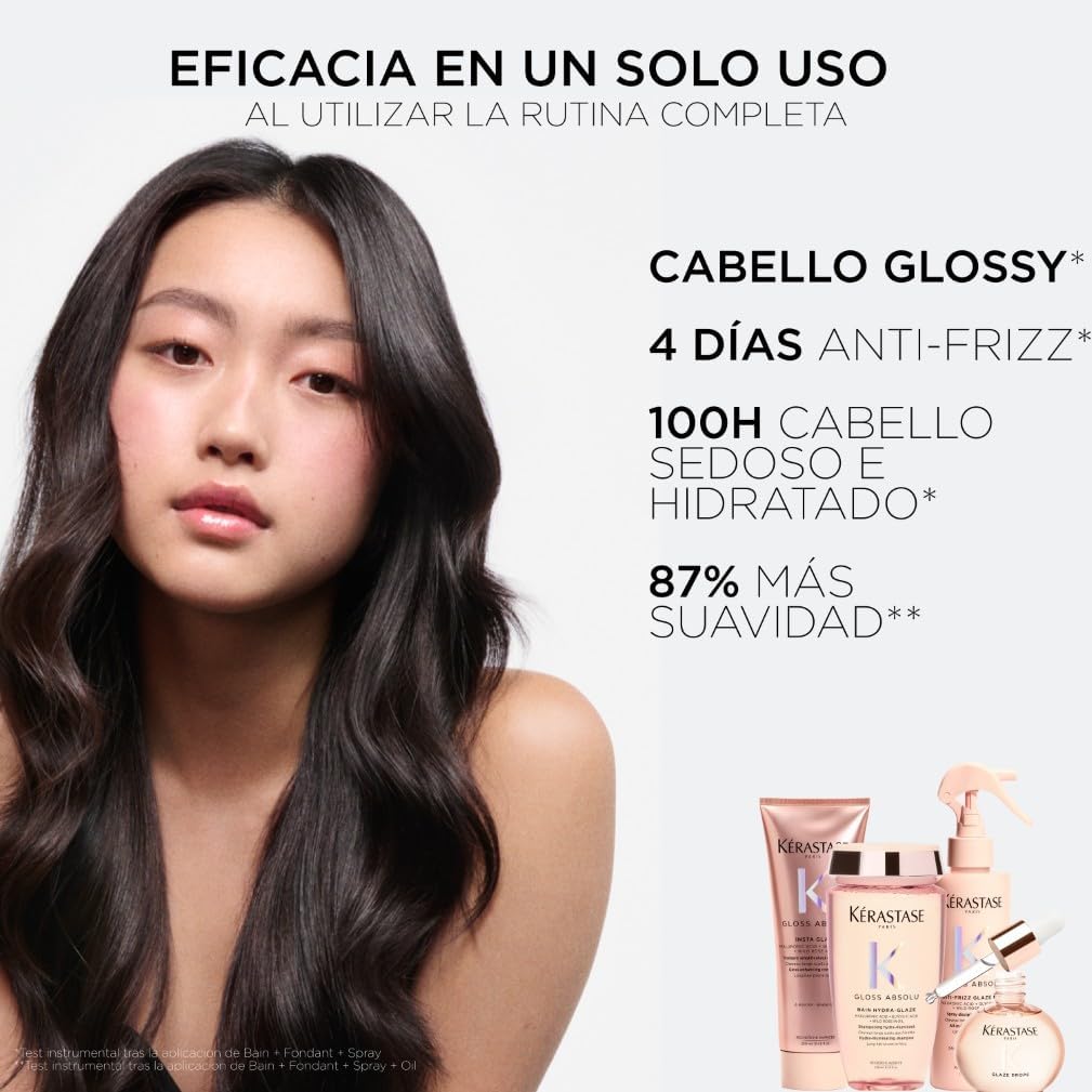 Kérastase Gloss Absolu Bain Hydra-Glaze, Champú Recargable para Cabello Largo con Tendencia al Encrespamiento, Con Ácido Glicólico, Ácido Hialurónico y Rosa Silvestre en Aceite, 500ml