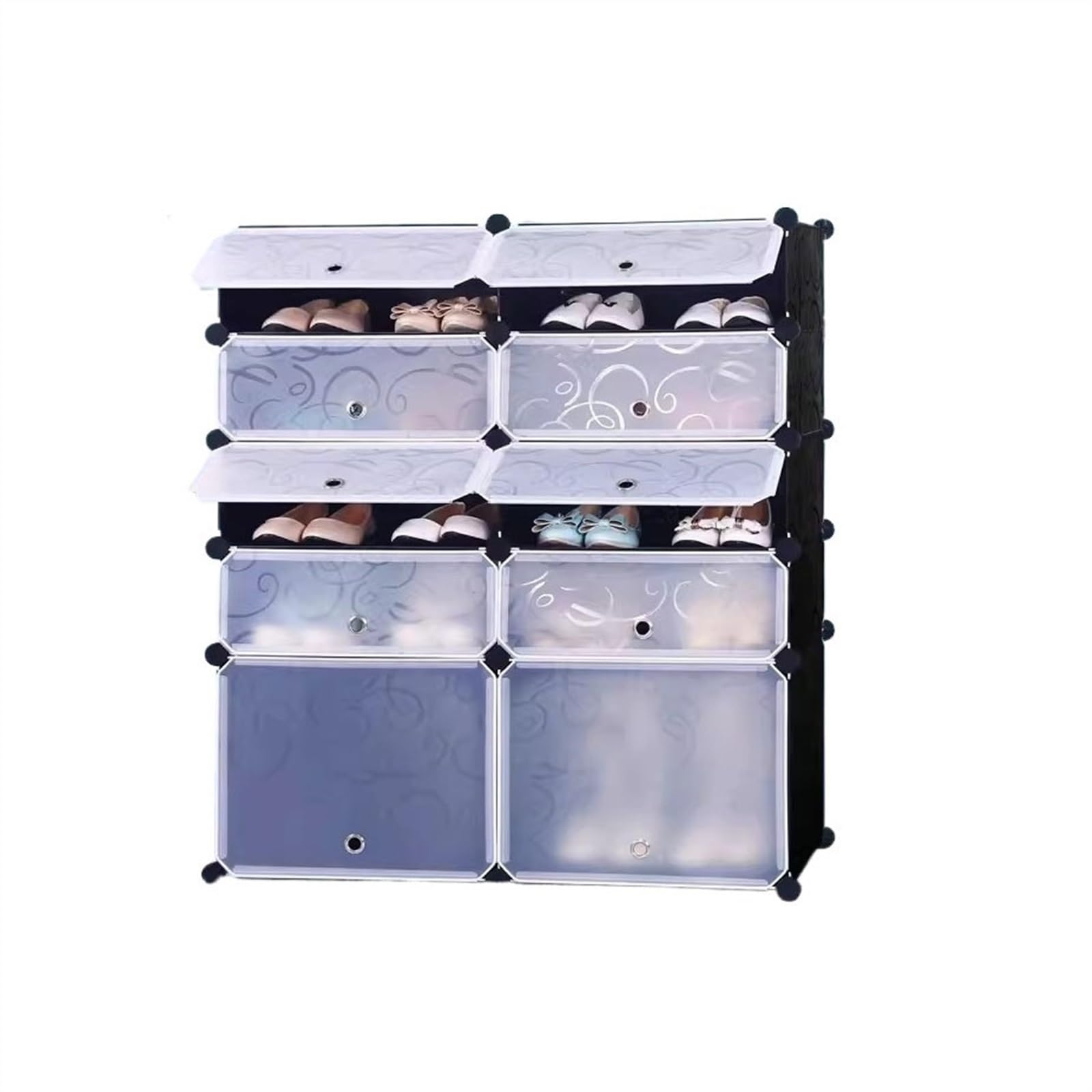 Étagère à chaussures noire en plastique meuble de rangement modulable amovible avec porte