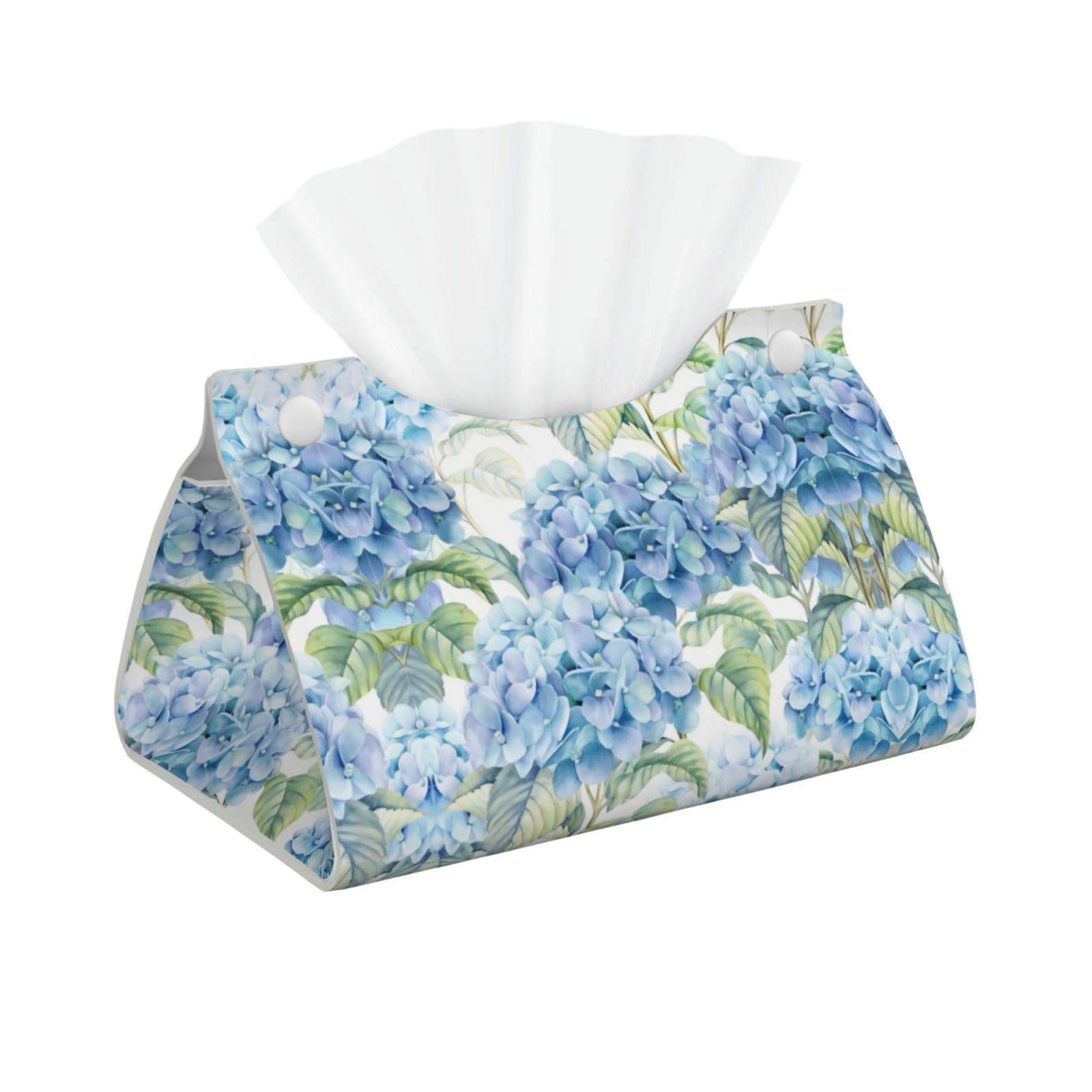 Hydrangea Print Long Tissue Box Cover Holder Foldable Leather Organizer for Vanity, Nightstand, Desk & Bathroom