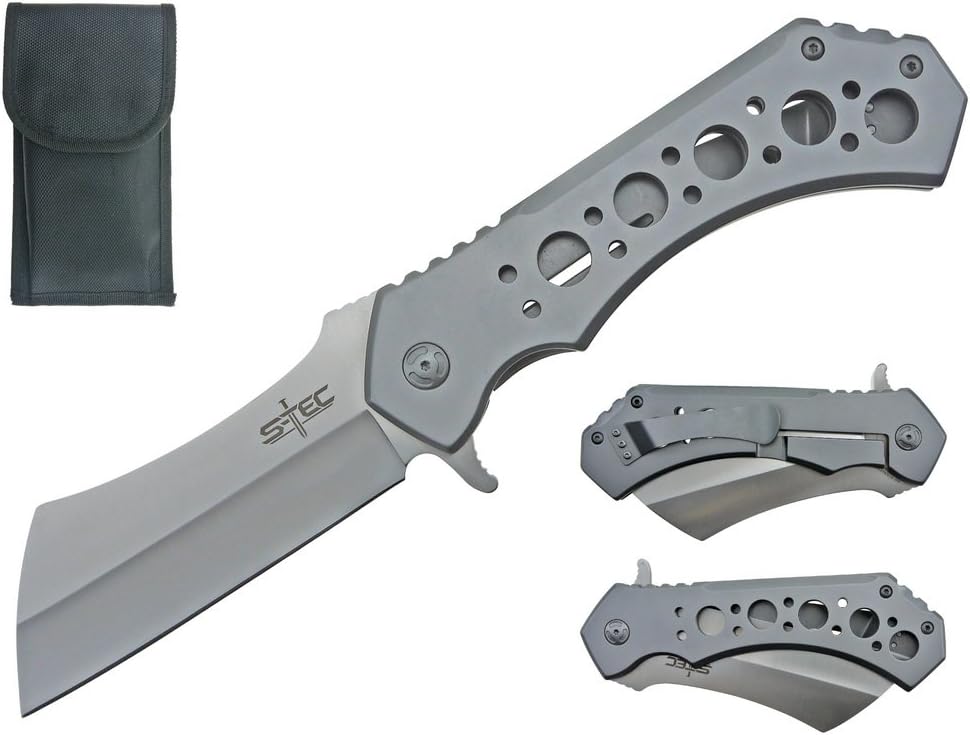 S-TEC 10.25" Ball Bearing Cleaver Folding Knife (Machine Silver)