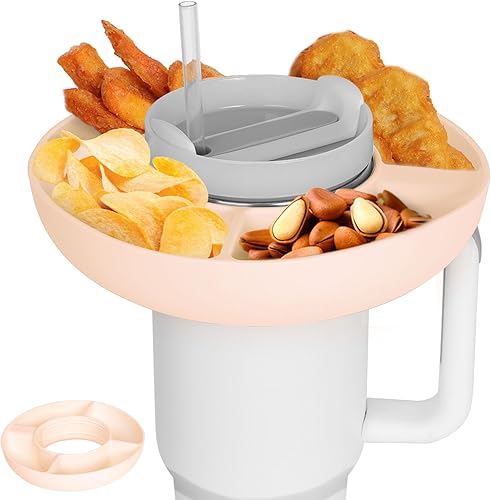 GAG GIFTS Cuenco para aperitivos Stanley, bandeja de silicona reutilizable compatible con vaso Stanley de 40 onzas con asa, anillo de aperitivos de