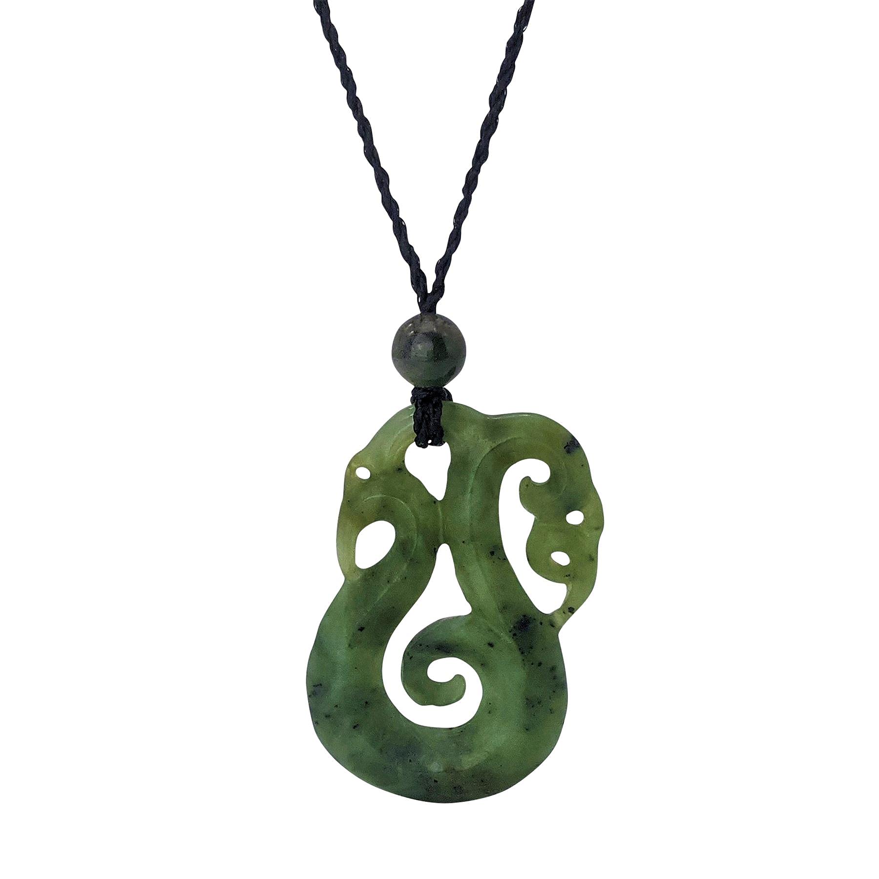 81stgeneration Collana con Ciondolo a Coda di Balena Pikorua a Torsione Singola in Giada Nefrite | Collana Maori in Corda per Uomo | Gioielli in Pietra Verde per Donna