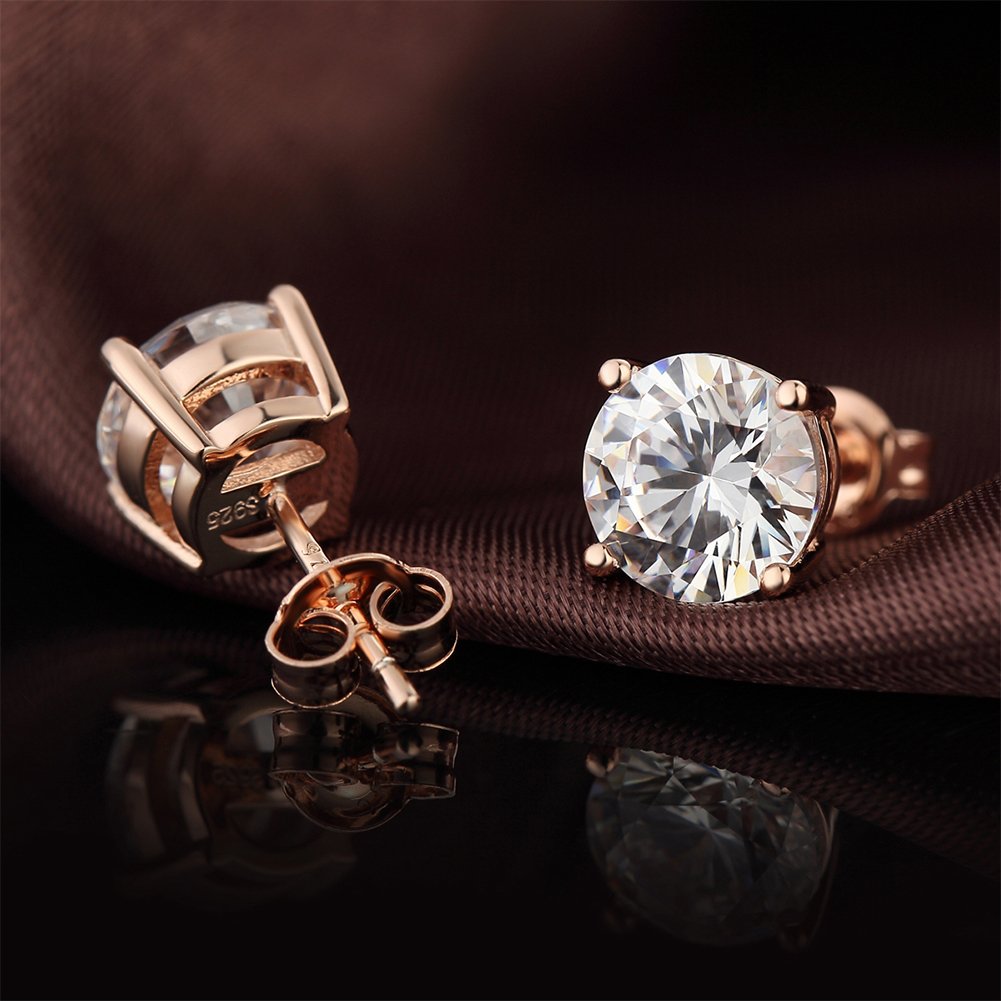 Miaofu Orecchini 18k Oro Bianco Placcata 925 Argento Sterlina Zirconi Simulato Diamante Brillanti per Donna Uomo 4-8mm Cubica Swarovski Dimensioni 3mm-8mm