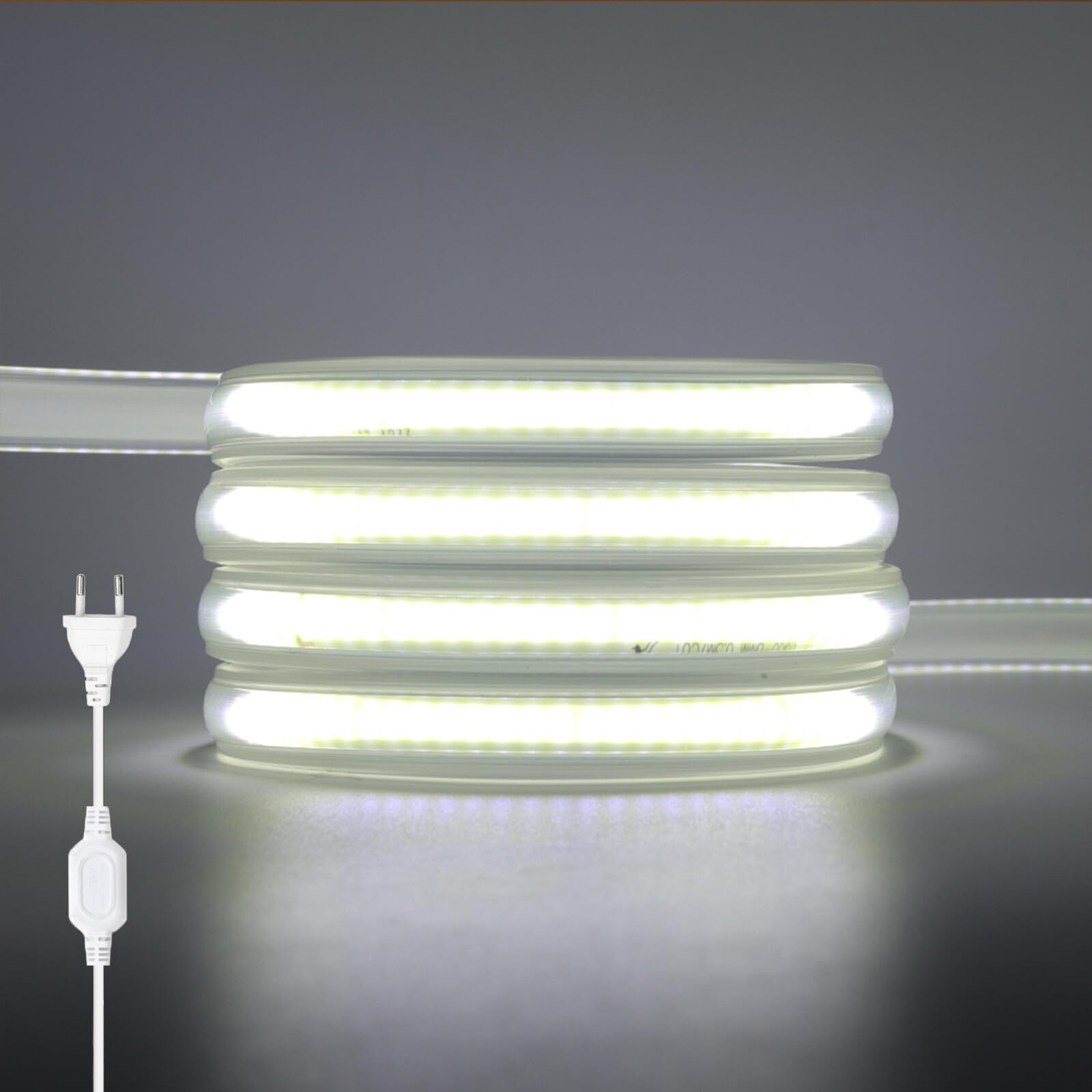 Tira LED neón COB 220V [19M，Blanco (6000-6500K)], IP65 impermeable flexible, 288 LEDs/m Tira LED FCOB cortable CRI85+, iluminación para dormitorio, cocina, sala de estar y tiendas