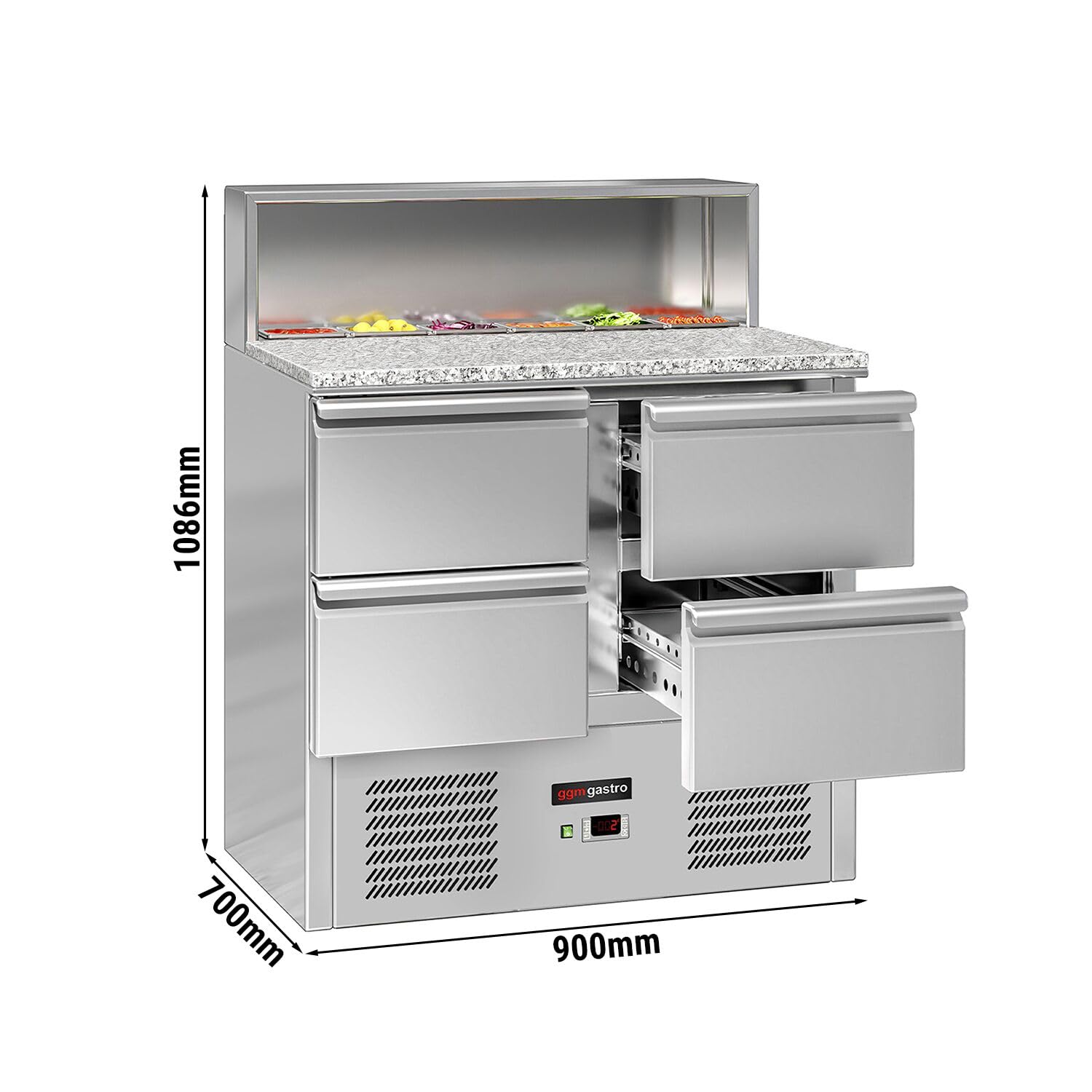 GGM Gastro | SAG97GND#2#SBG1212#07 | Saladette ECO - 903mm - 4 Schubladen - mit Edelstahlaufsatz für 5x GN 1/6