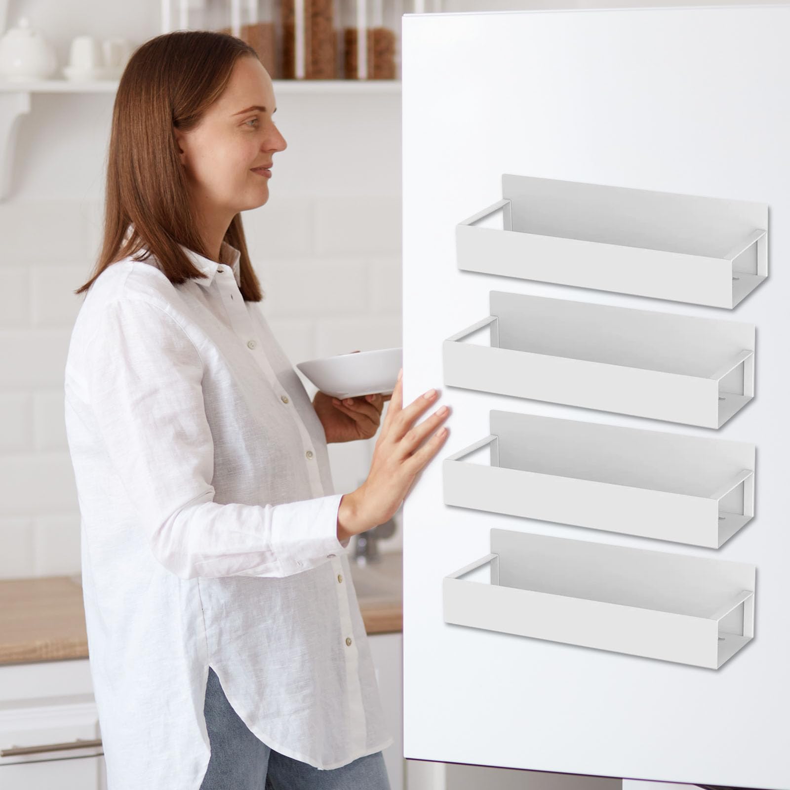 CHANGYUE Portali di spezie magnetiche 4 pc, scaffali magnetici per cucina, organizzatore salvaspazio senza perforazione (bianco)