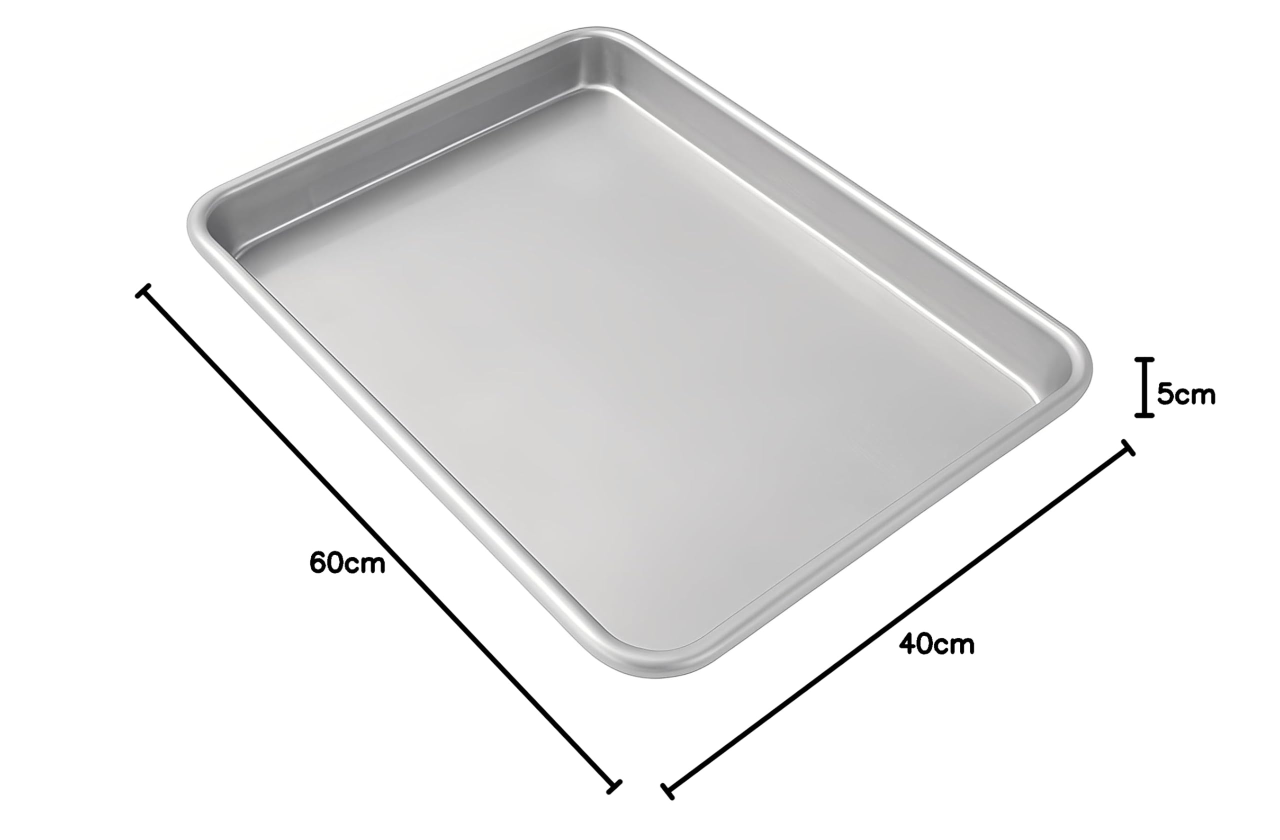 MBH - Pack de 5 Bandejas Lisas de Aluminio 60x40x2,5 cm para Panadería y Pastelería Profesional. Pack de Bandejas de Cocción con Cantos Redondeados para Horno Industrial