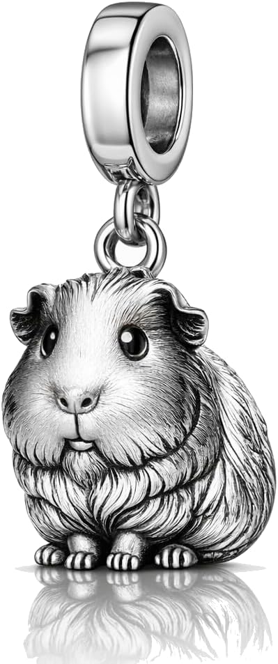 Guinea Pig Charm 925 Sterling Silver Dangle Bead, Animal Lover Gift, Compatible with Pandora Charm Bracelets & Necklaces, Cute Pet Jewelry for Women