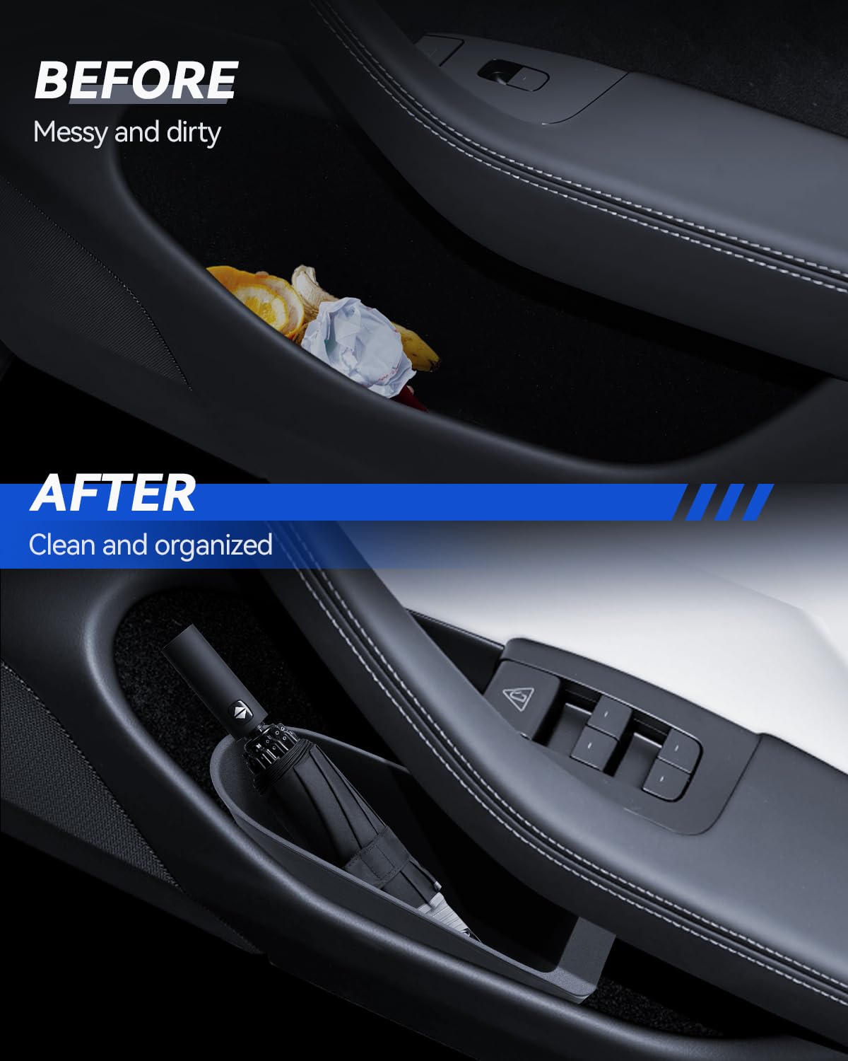 2 Pcs Autotür Mülleimer für Tesla Model 3 2024-2026 Innenraum Mülleimer Seitentasche Schlitz-Aufbewahrungsbox Wasserdichtes TPE Passgenau für Model 3 Highland Praktisches Autozubehör (Schwarz)