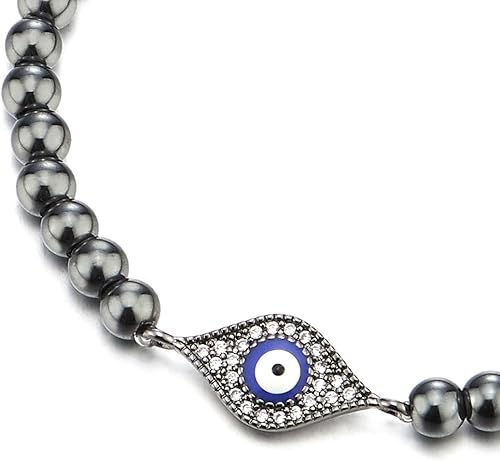 Miniatura 2 de COOLSTEELANDBEYOND Pulsera de cuentas para mujeres y hombres con protección de circonita cúbica contra el mal de ojo