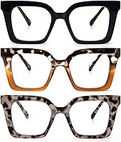Vista 10 de KoKoBin Paquete de 3 elegantes lentes de lectura estilo Oprah con marco cuadrado para mujer, bloqueo de luz azul, cómodos lectores