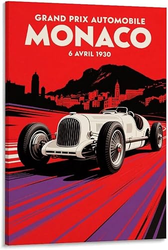 Póster del Gran Premio de Mónaco de 1930  Arte de coche de carreras vintage con diseño retro de Mónaco  Póster clásico de impresión en lienzo para