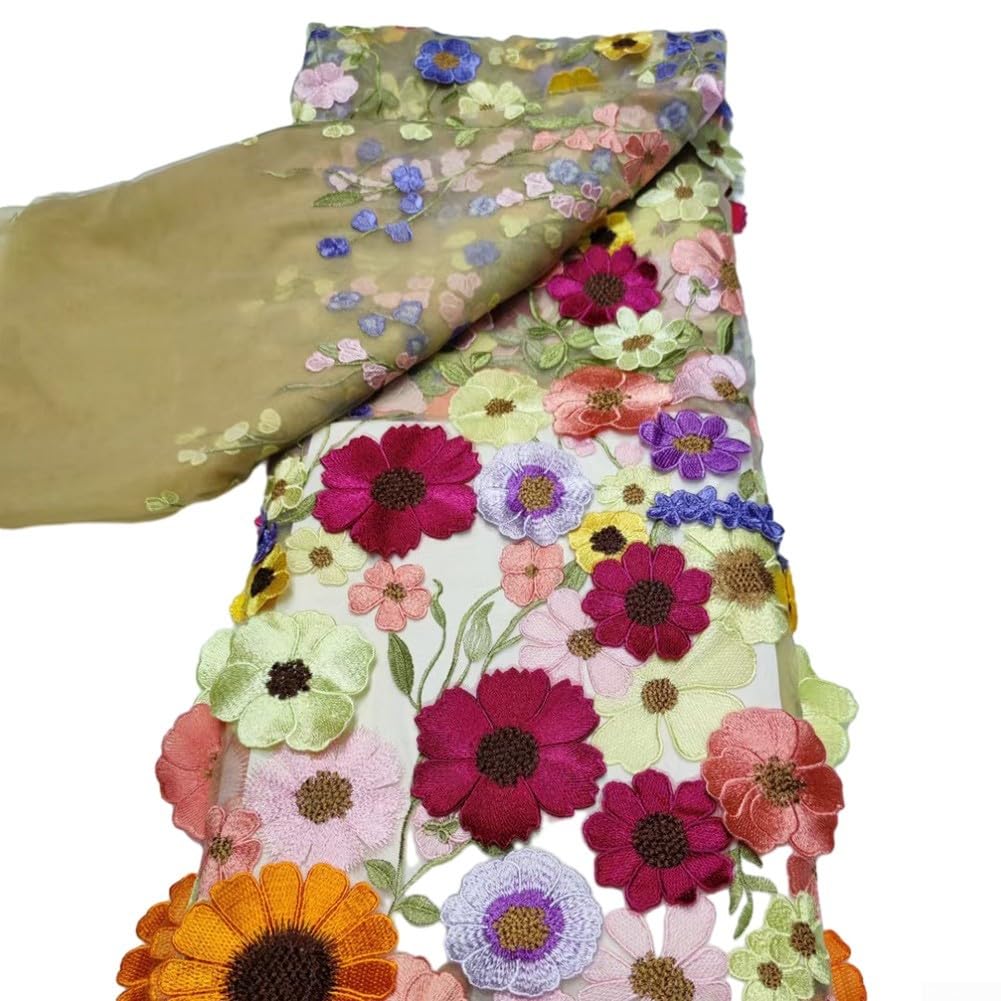 Tessuto Pizzo Fiori 3D - 130x91 Cm, Garza Ricamata, Per Abbigliamento E Decorazioni - Foto 4