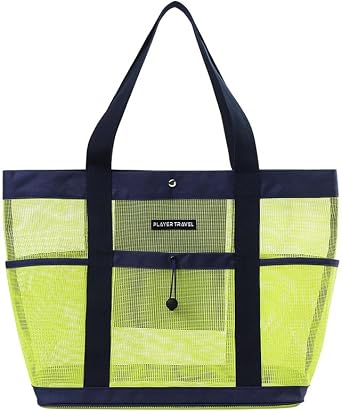 Mesh Beach Bag - Large Beach Tote with Multiple Pockets, Lightweight Durable Family Bag for Towels | Large Beach Tote