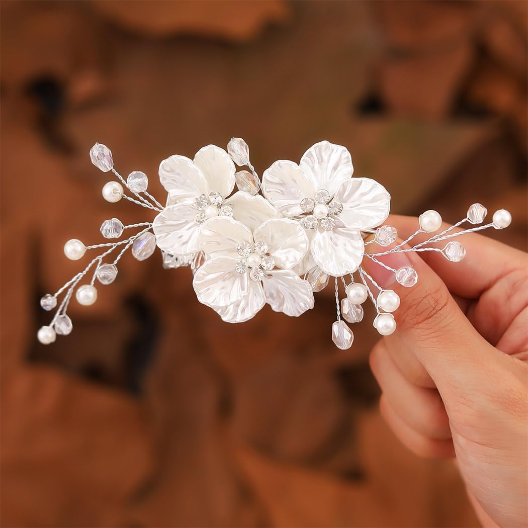 Elegant Silverplated Pearl and Crystal Floral Hair Accessory by Bel Air Bridals Amazon.com : Unicra Flower Bride Wedding Hair Pins Silver  main image 4